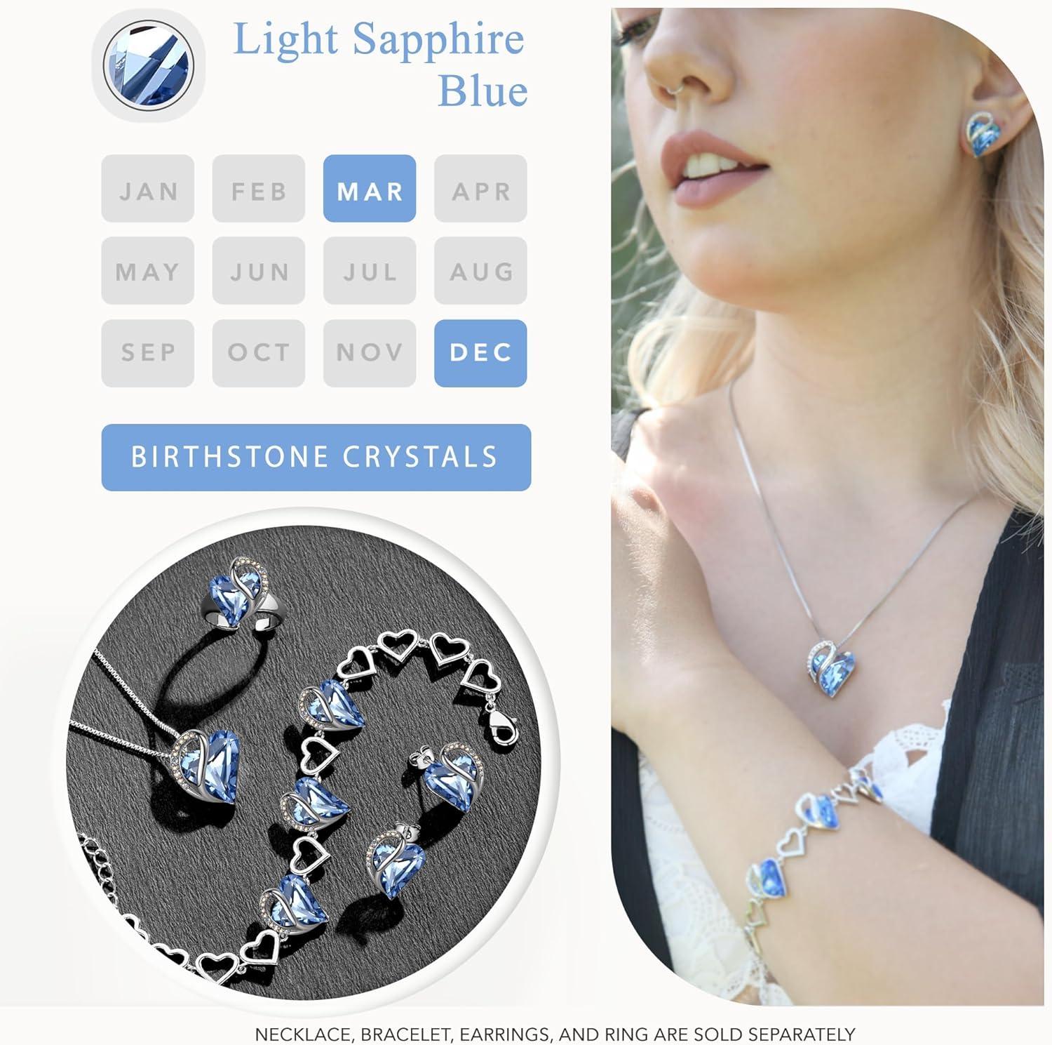 imageLeafael Infinity love Heart Birthstone Stud Earrings for Women Valentines Day Gifts for Mom Wife and Her Silver Plated Birthday Jewelry03March DecemberLight Sapphire Blue