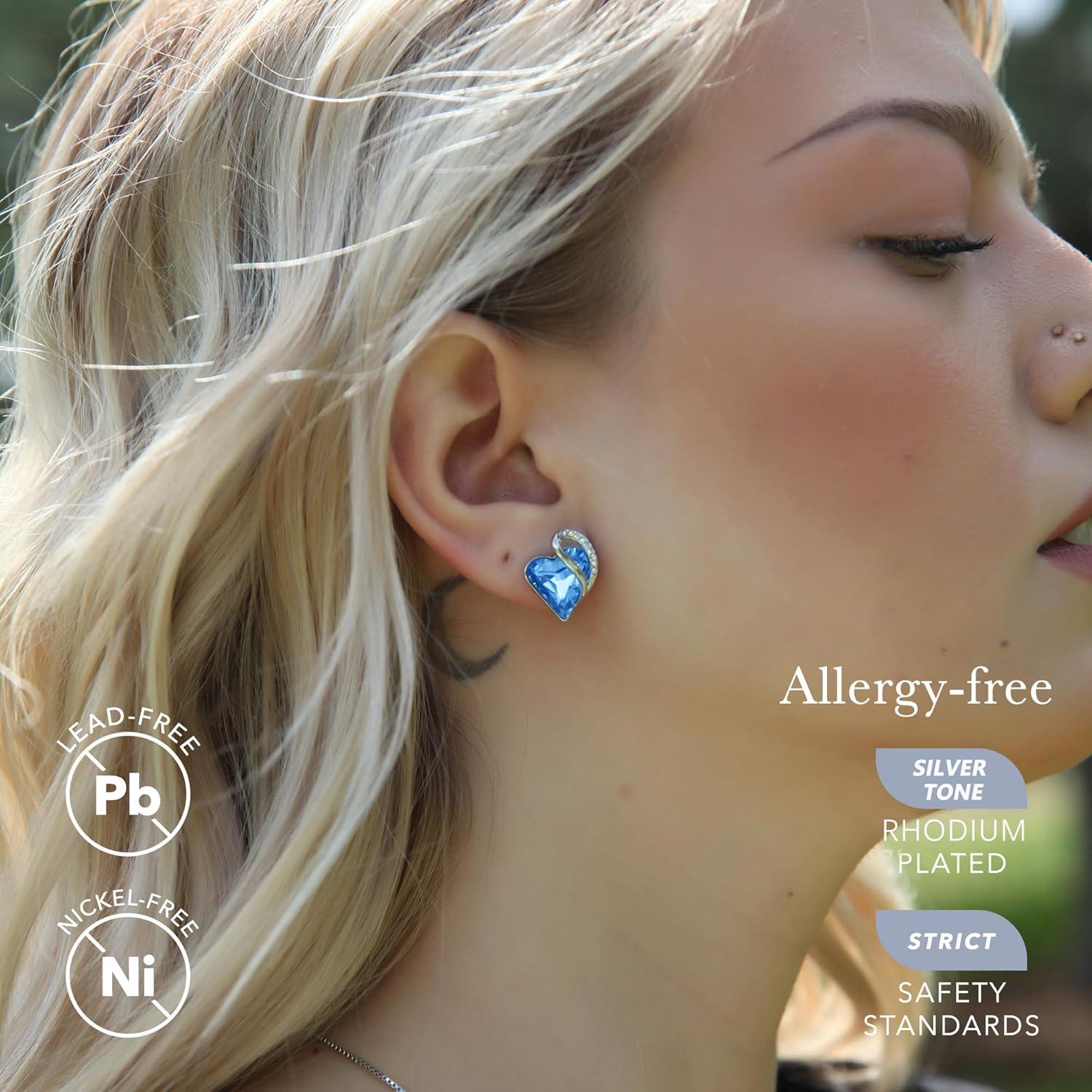 imageLeafael Infinity love Heart Birthstone Stud Earrings for Women Valentines Day Gifts for Mom Wife and Her Silver Plated Birthday Jewelry03March DecemberLight Sapphire Blue