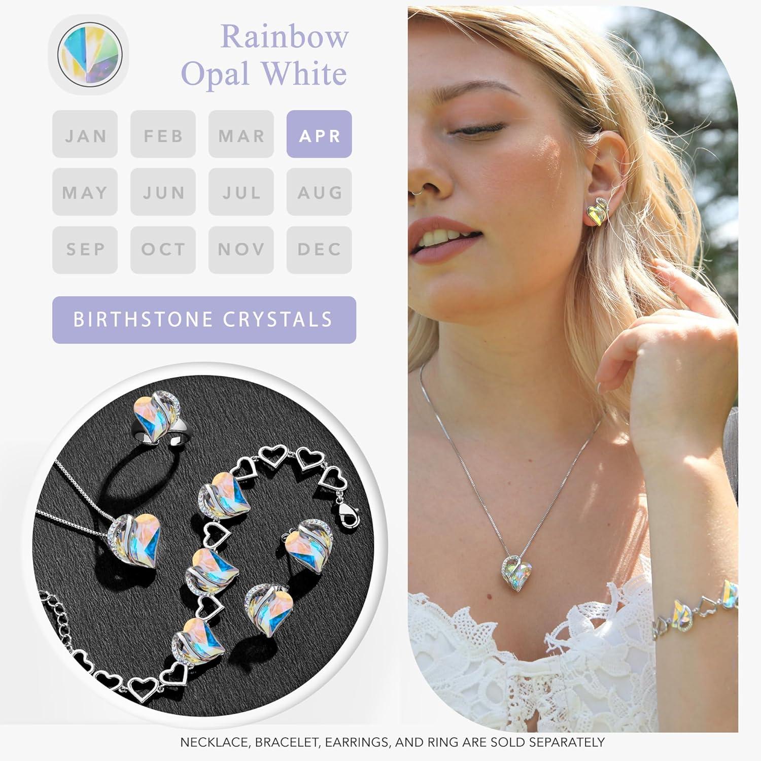 imageLeafael Infinity love Heart Birthstone Stud Earrings for Women Valentines Day Gifts for Mom Wife and Her Silver Plated Birthday Jewelry04AprilRainbow Opal White