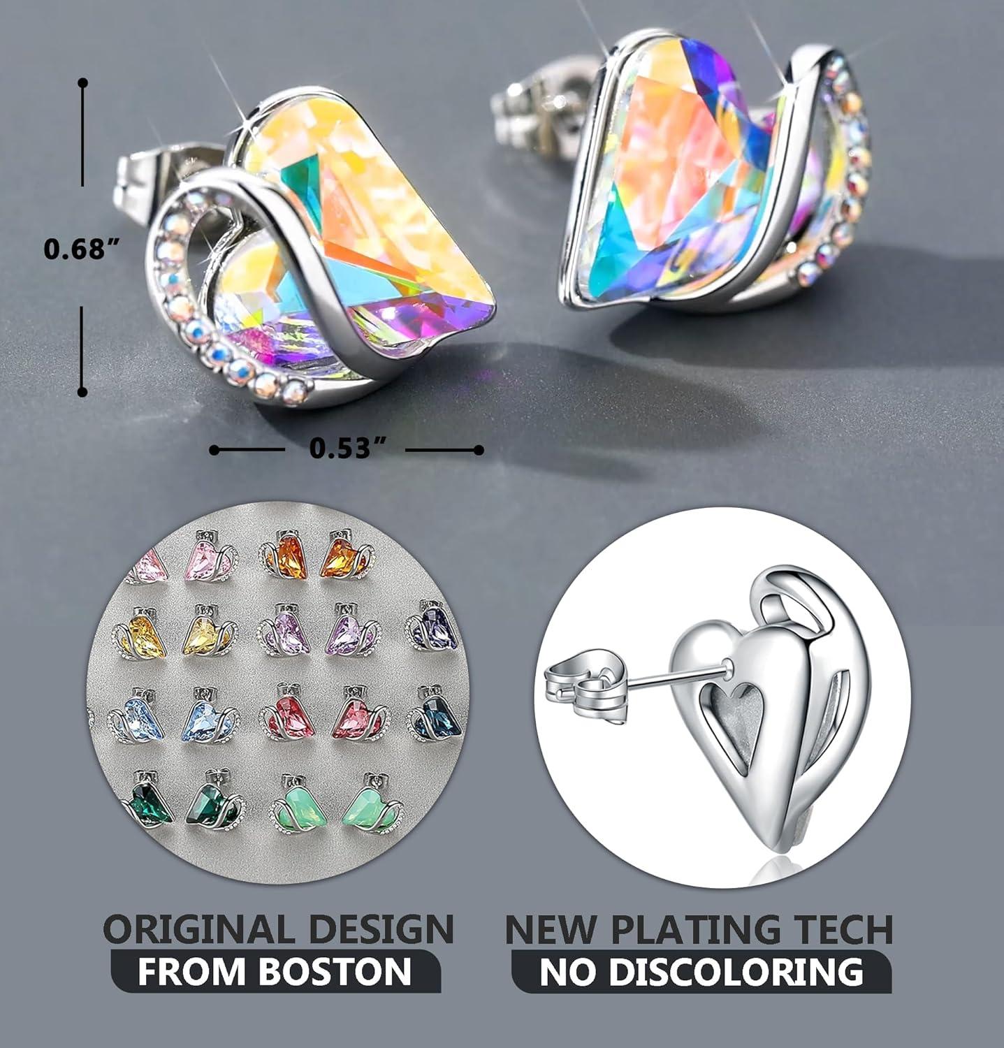 imageLeafael Infinity love Heart Birthstone Stud Earrings for Women Valentines Day Gifts for Mom Wife and Her Silver Plated Birthday Jewelry04AprilRainbow Opal White