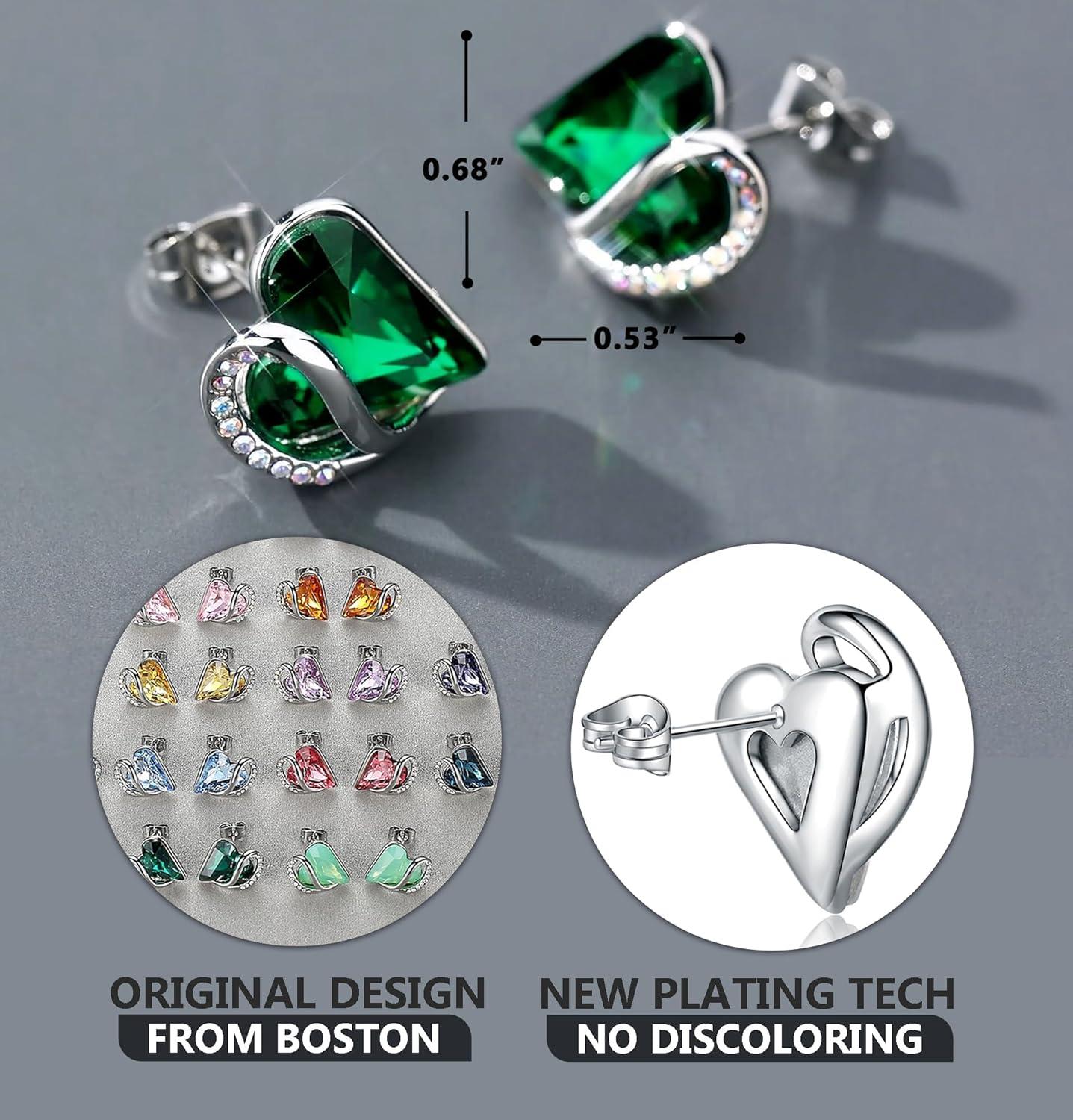 imageLeafael Infinity love Heart Birthstone Stud Earrings for Women Valentines Day Gifts for Mom Wife and Her Silver Plated Birthday Jewelry05MayEmerald Green