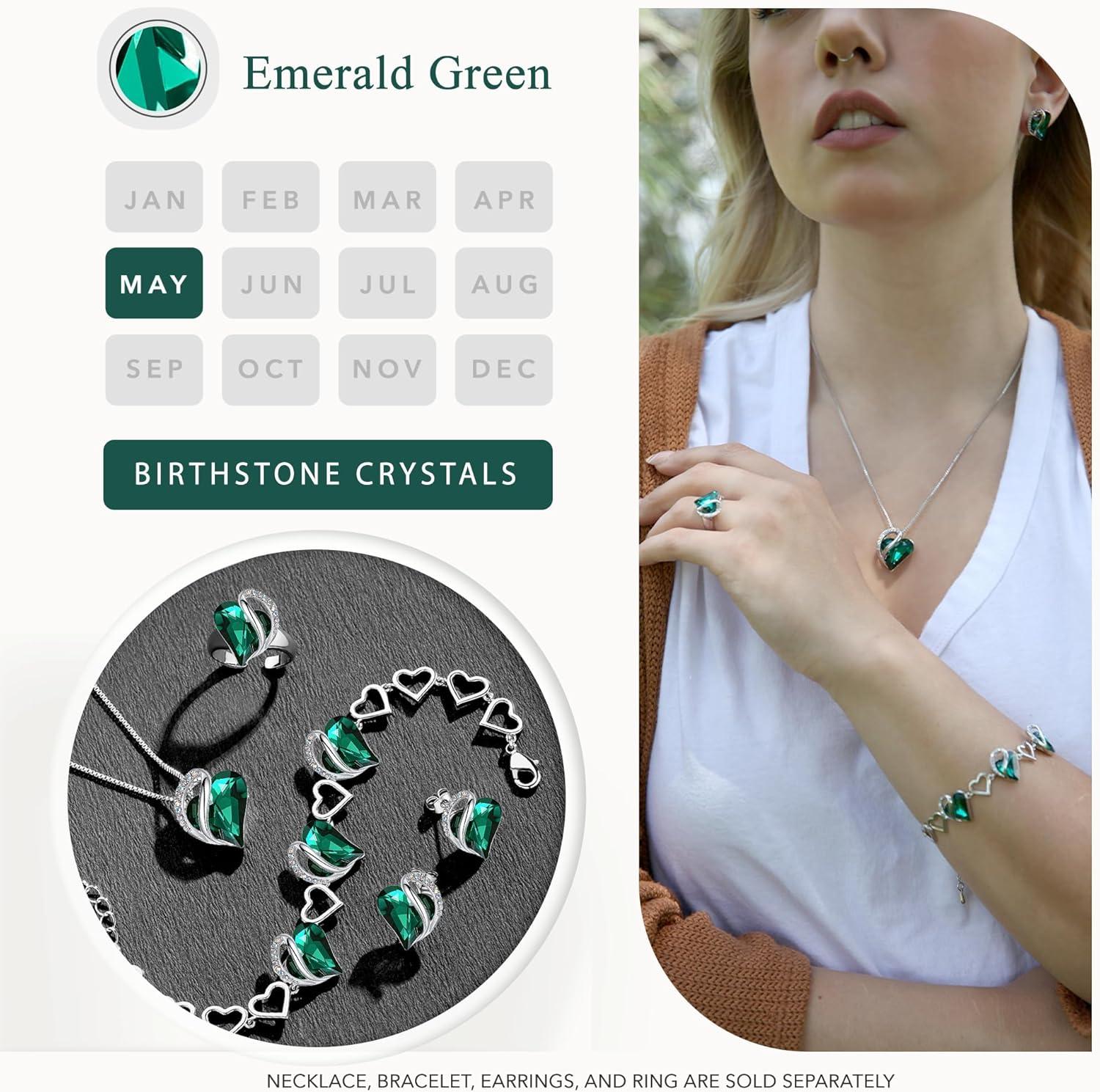 imageLeafael Infinity love Heart Birthstone Stud Earrings for Women Valentines Day Gifts for Mom Wife and Her Silver Plated Birthday Jewelry05MayEmerald Green