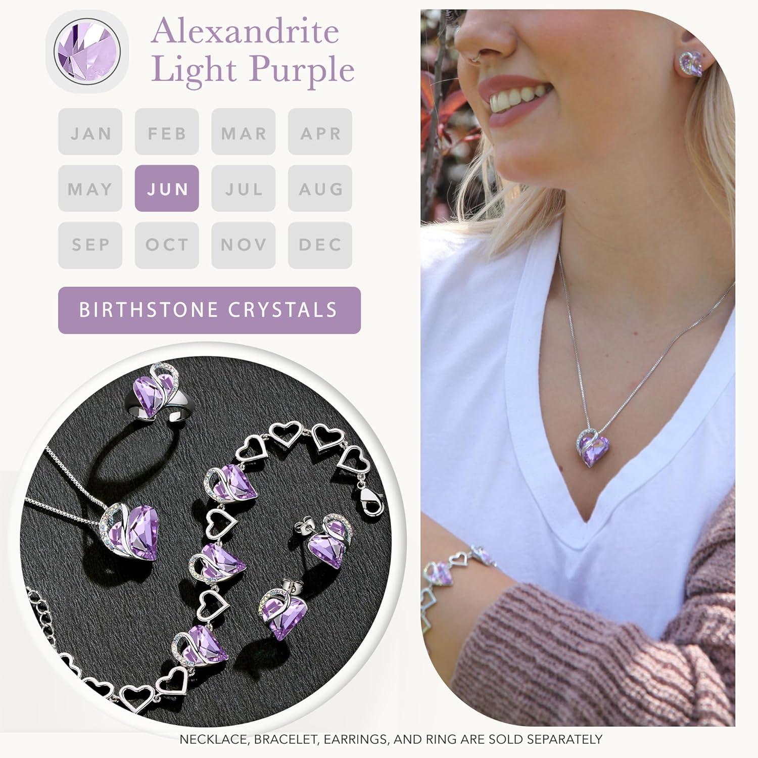imageLeafael Infinity love Heart Birthstone Stud Earrings for Women Valentines Day Gifts for Mom Wife and Her Silver Plated Birthday Jewelry06JuneAlexandrite Light Purple
