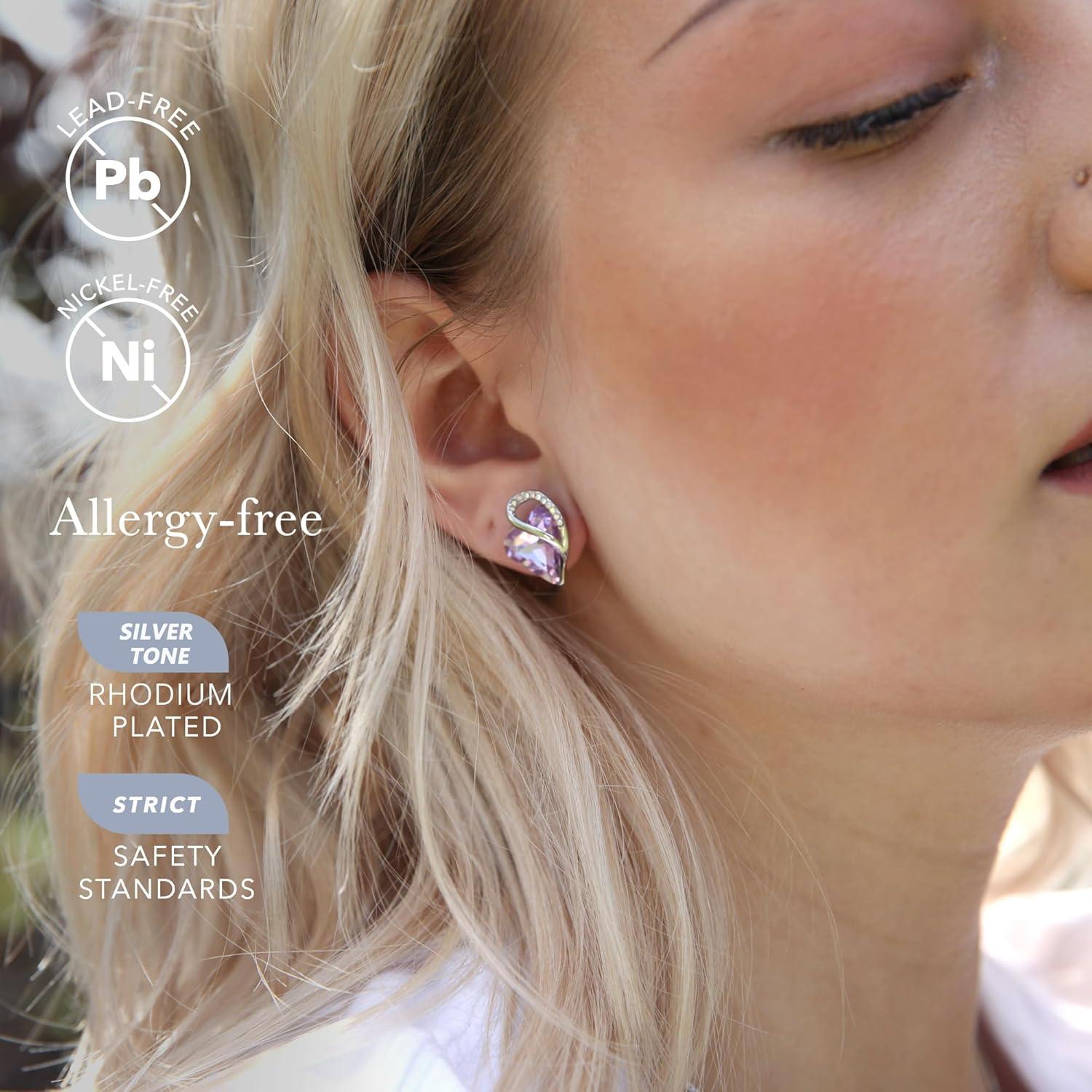 imageLeafael Infinity love Heart Birthstone Stud Earrings for Women Valentines Day Gifts for Mom Wife and Her Silver Plated Birthday Jewelry06JuneAlexandrite Light Purple