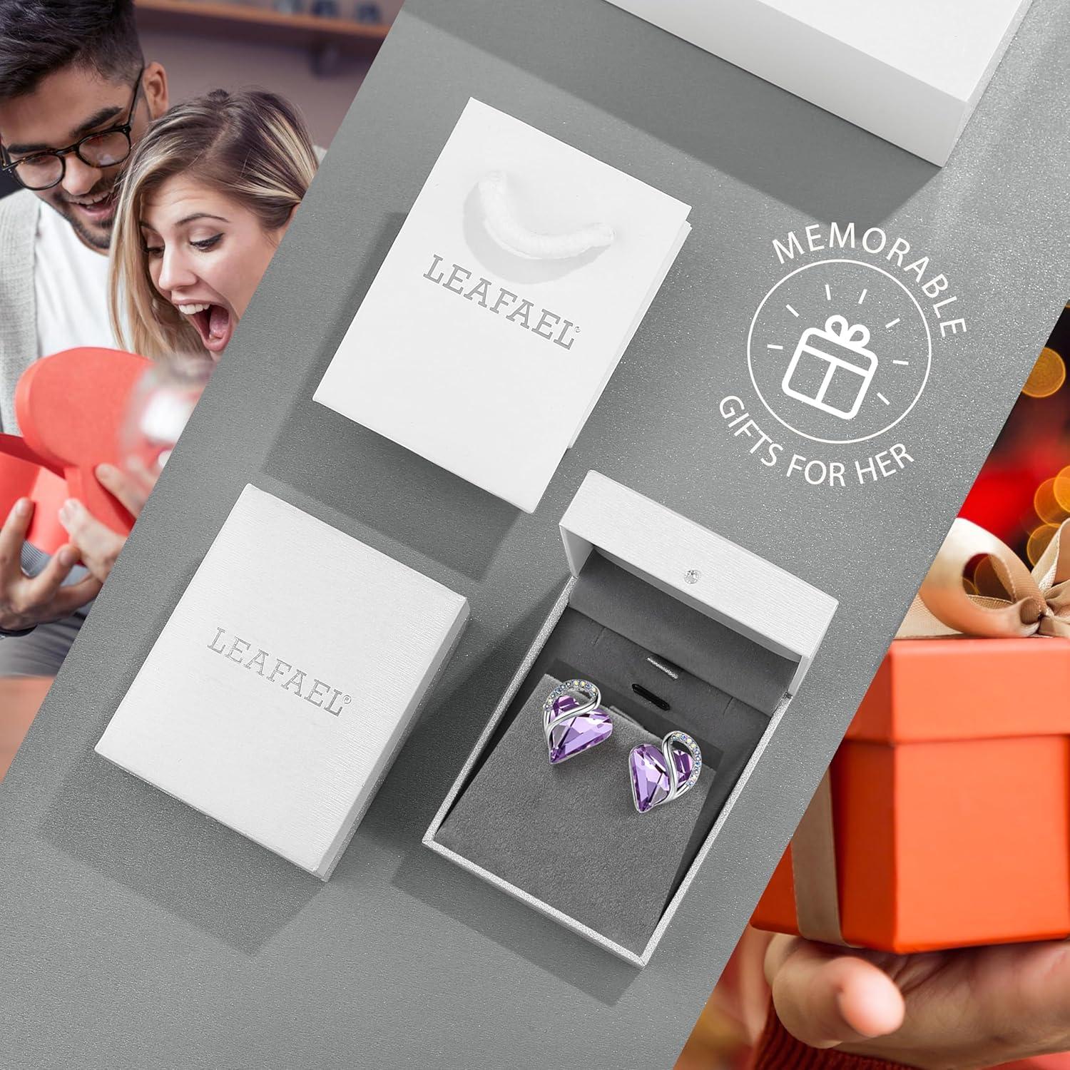 imageLeafael Infinity love Heart Birthstone Stud Earrings for Women Valentines Day Gifts for Mom Wife and Her Silver Plated Birthday Jewelry06JuneAlexandrite Light Purple