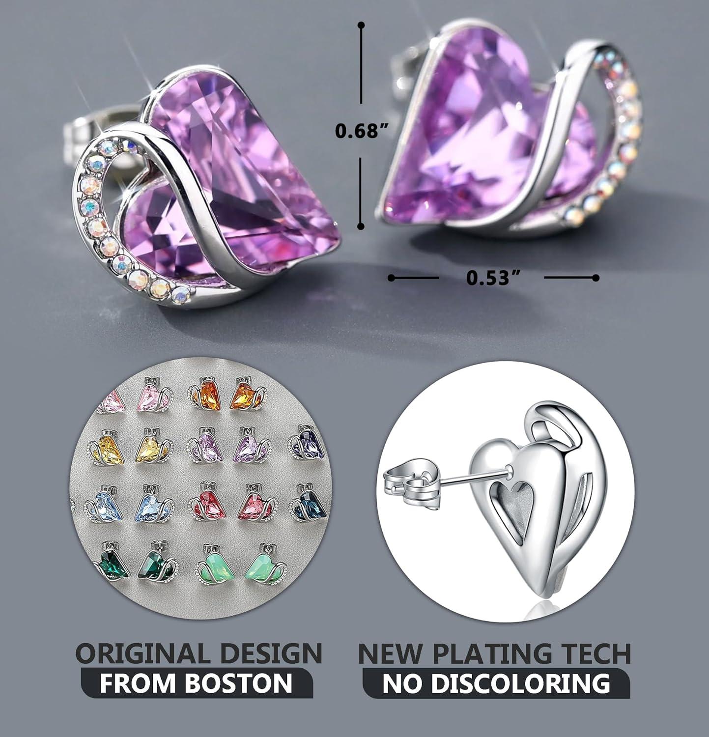 imageLeafael Infinity love Heart Birthstone Stud Earrings for Women Valentines Day Gifts for Mom Wife and Her Silver Plated Birthday Jewelry06JuneAlexandrite Light Purple