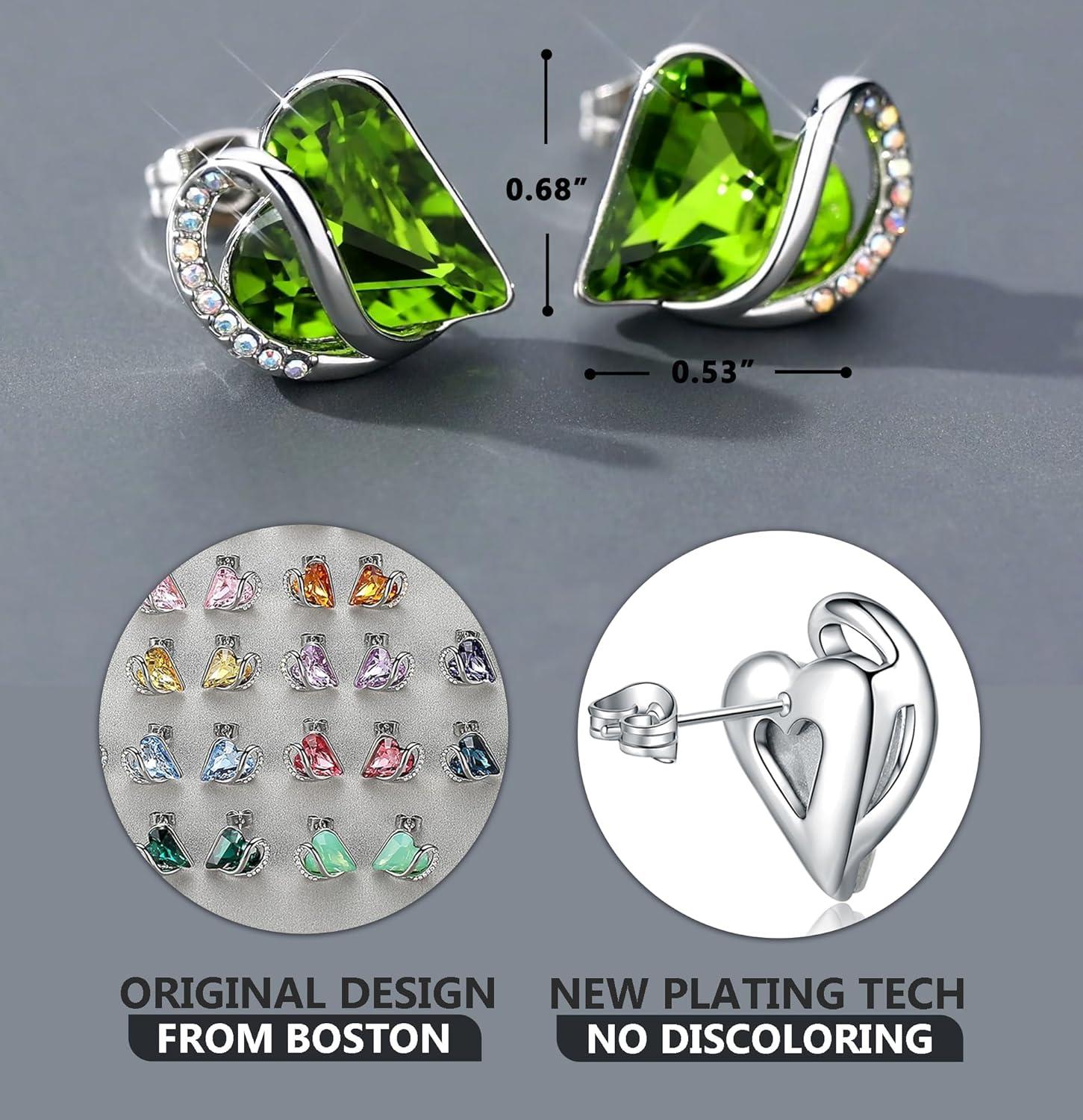 imageLeafael Infinity love Heart Birthstone Stud Earrings for Women Valentines Day Gifts for Mom Wife and Her Silver Plated Birthday Jewelry08AugustPeridot Green