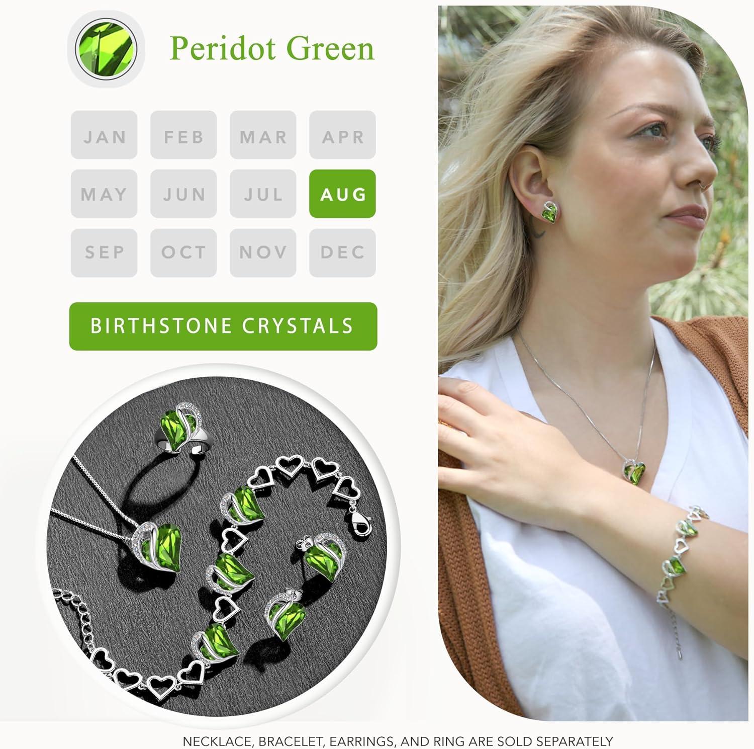 imageLeafael Infinity love Heart Birthstone Stud Earrings for Women Valentines Day Gifts for Mom Wife and Her Silver Plated Birthday Jewelry08AugustPeridot Green