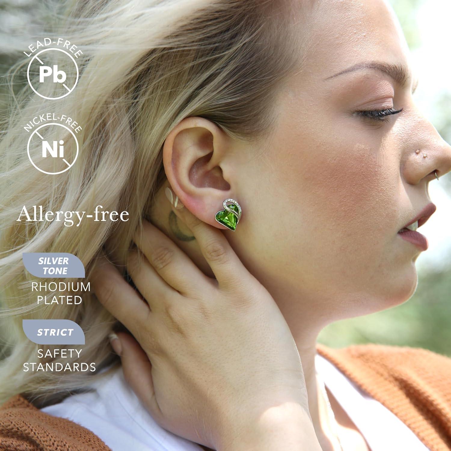 imageLeafael Infinity love Heart Birthstone Stud Earrings for Women Valentines Day Gifts for Mom Wife and Her Silver Plated Birthday Jewelry08AugustPeridot Green