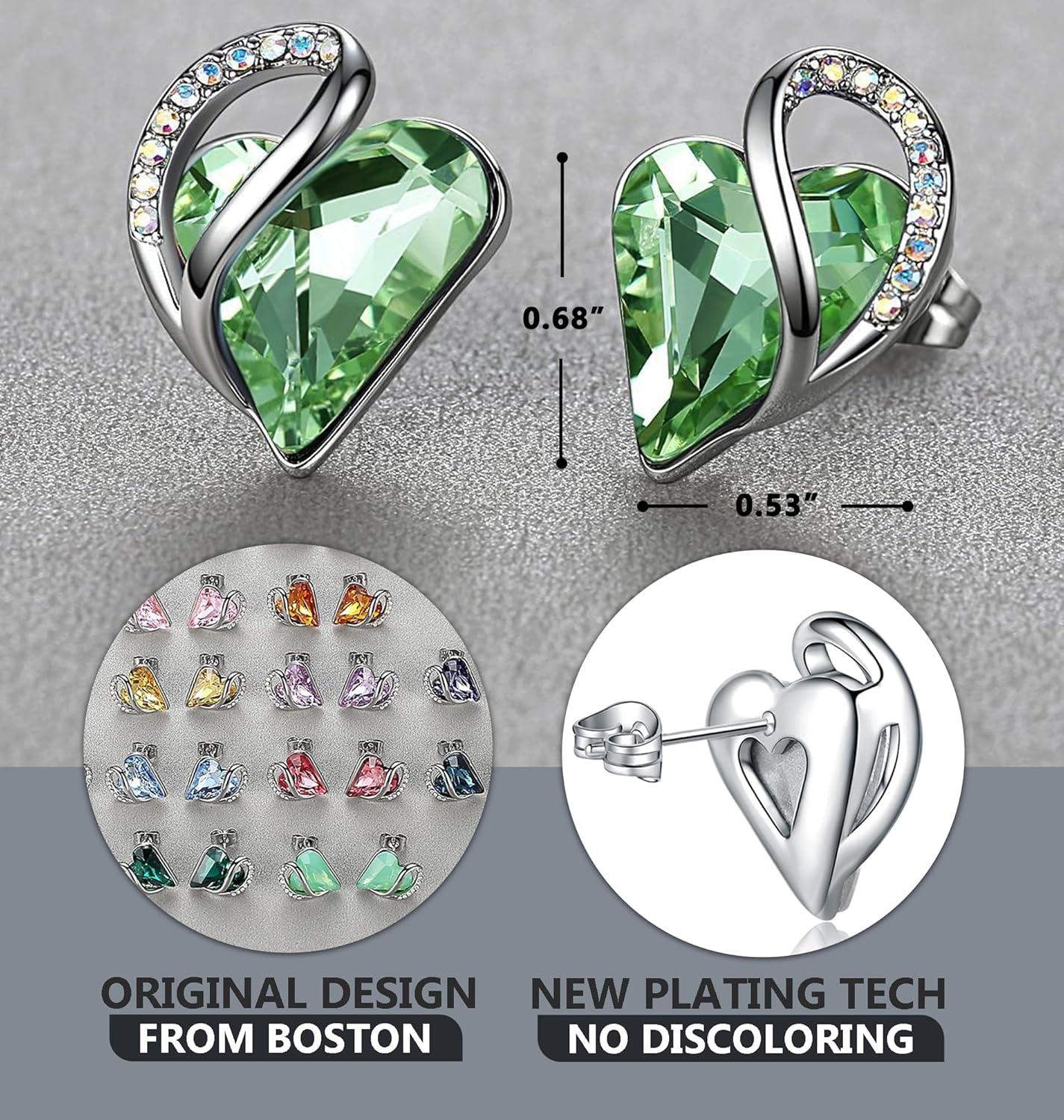 imageLeafael Infinity love Heart Birthstone Stud Earrings for Women Valentines Day Gifts for Mom Wife and Her Silver Plated Birthday Jewelry08bAugustHealing Stone for ConfidenceLight Chrysolite Green
