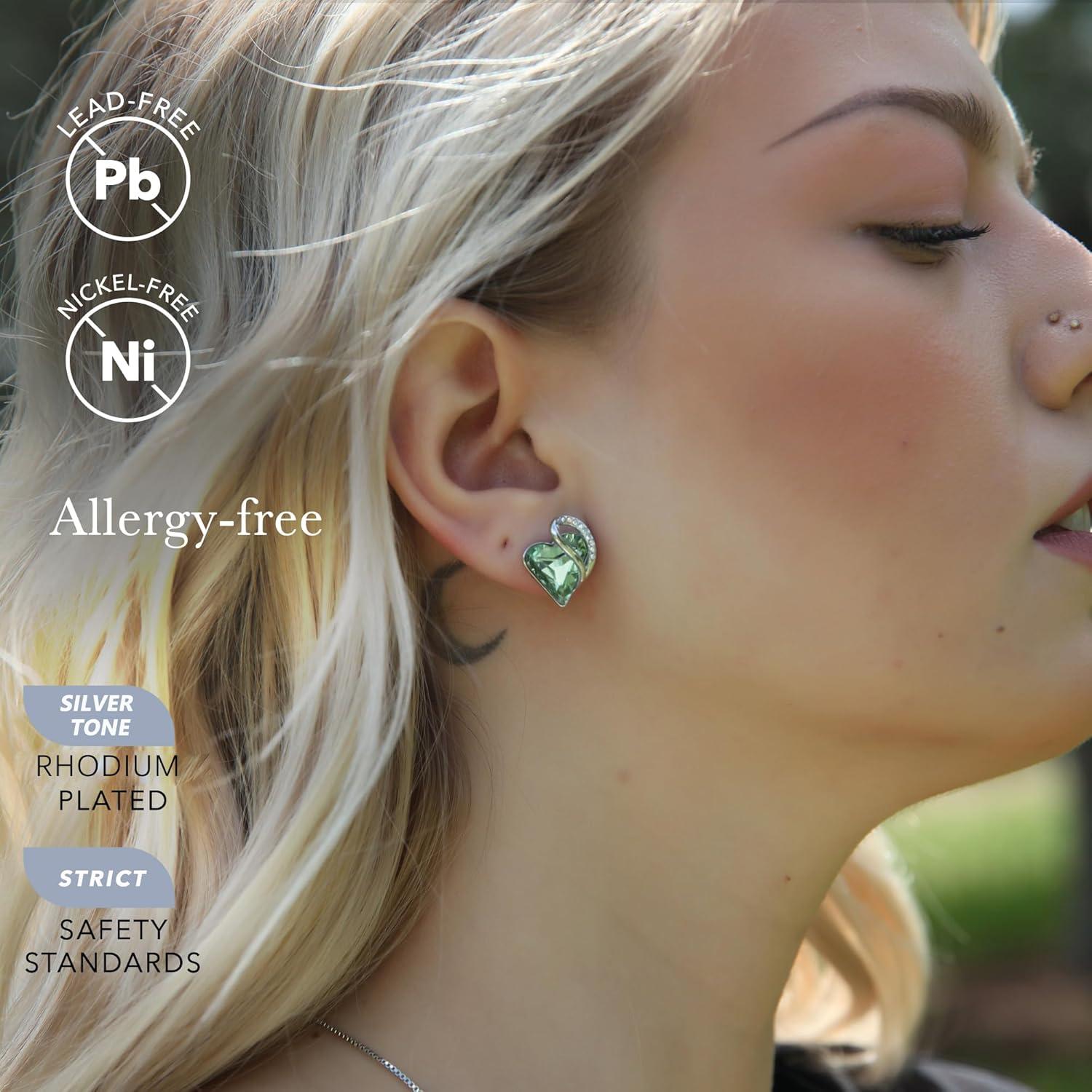 imageLeafael Infinity love Heart Birthstone Stud Earrings for Women Valentines Day Gifts for Mom Wife and Her Silver Plated Birthday Jewelry08bAugustHealing Stone for ConfidenceLight Chrysolite Green