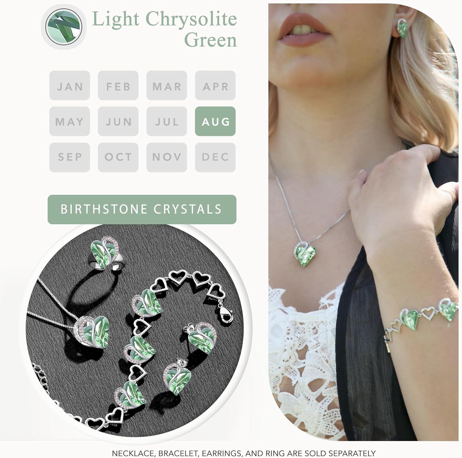 imageLeafael Infinity love Heart Birthstone Stud Earrings for Women Valentines Day Gifts for Mom Wife and Her Silver Plated Birthday Jewelry08bAugustHealing Stone for ConfidenceLight Chrysolite Green