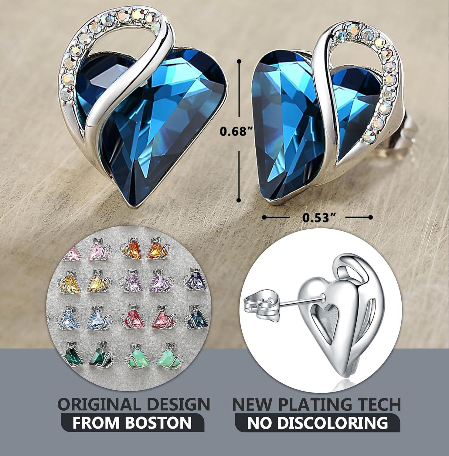 imageLeafael Infinity love Heart Birthstone Stud Earrings for Women Valentines Day Gifts for Mom Wife and Her Silver Plated Birthday Jewelry09aSeptemberBermuda Sapphire Blue
