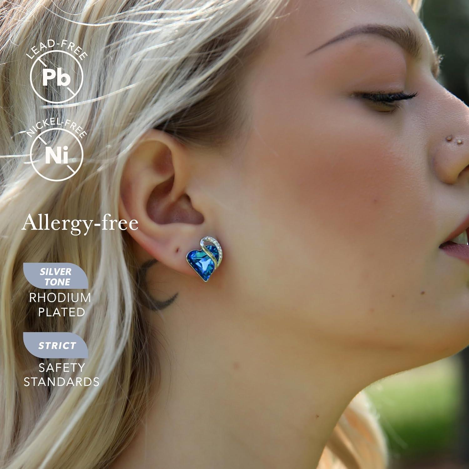 imageLeafael Infinity love Heart Birthstone Stud Earrings for Women Valentines Day Gifts for Mom Wife and Her Silver Plated Birthday Jewelry09aSeptemberBermuda Sapphire Blue