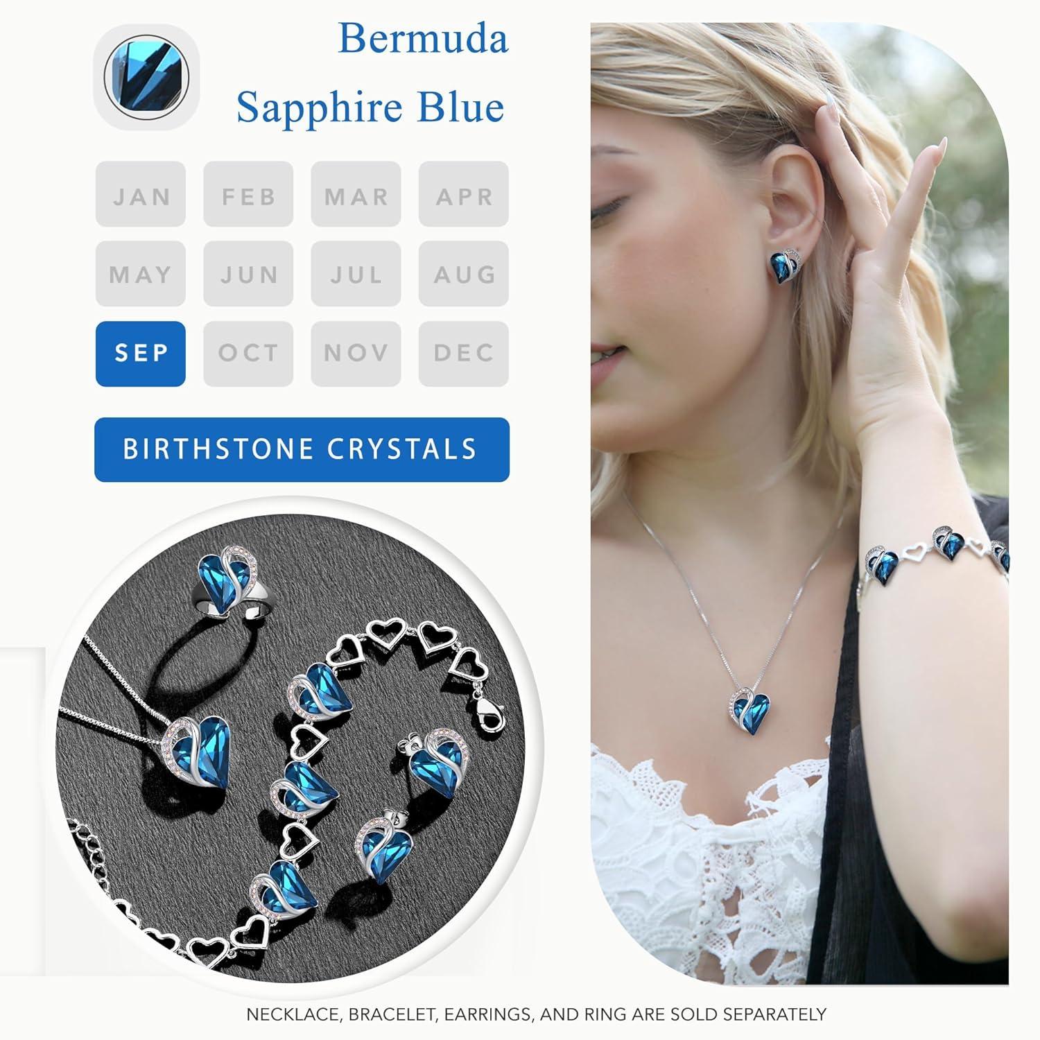 imageLeafael Infinity love Heart Birthstone Stud Earrings for Women Valentines Day Gifts for Mom Wife and Her Silver Plated Birthday Jewelry09aSeptemberBermuda Sapphire Blue