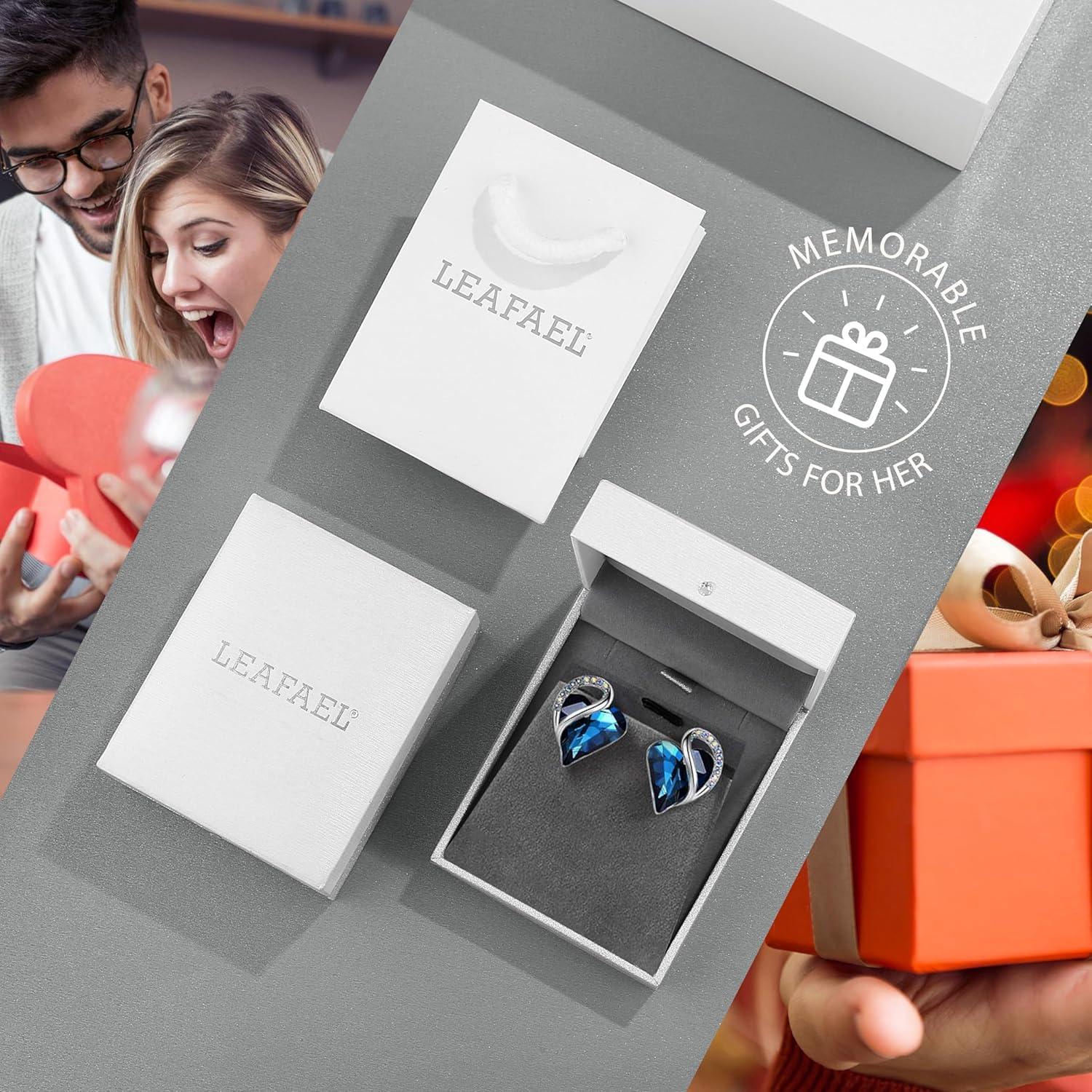 imageLeafael Infinity love Heart Birthstone Stud Earrings for Women Valentines Day Gifts for Mom Wife and Her Silver Plated Birthday Jewelry09aSeptemberBermuda Sapphire Blue