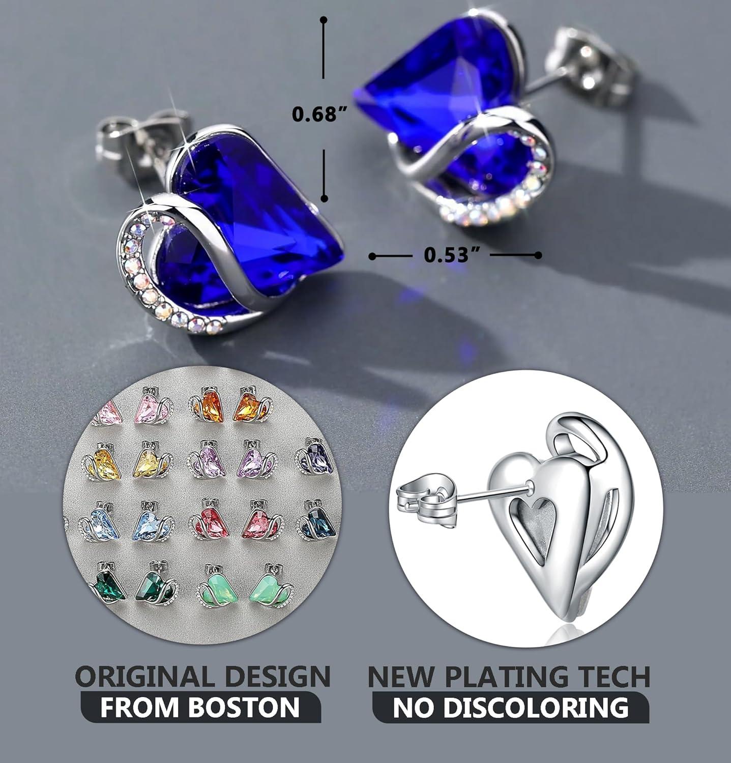 imageLeafael Infinity love Heart Birthstone Stud Earrings for Women Valentines Day Gifts for Mom Wife and Her Silver Plated Birthday Jewelry09bSeptemberHealing Stone for WisdomCobalt Blue