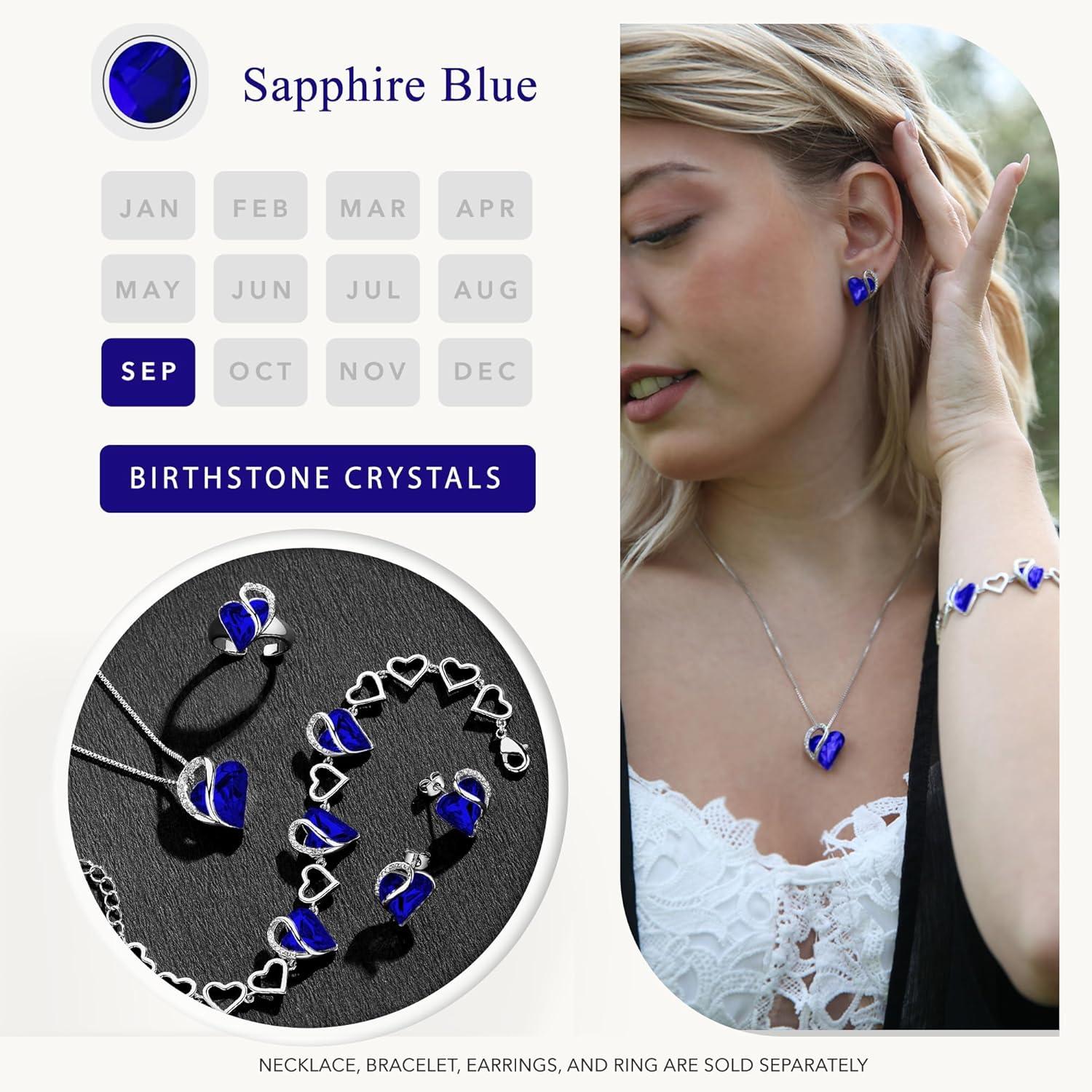 imageLeafael Infinity love Heart Birthstone Stud Earrings for Women Valentines Day Gifts for Mom Wife and Her Silver Plated Birthday Jewelry09bSeptemberHealing Stone for WisdomCobalt Blue