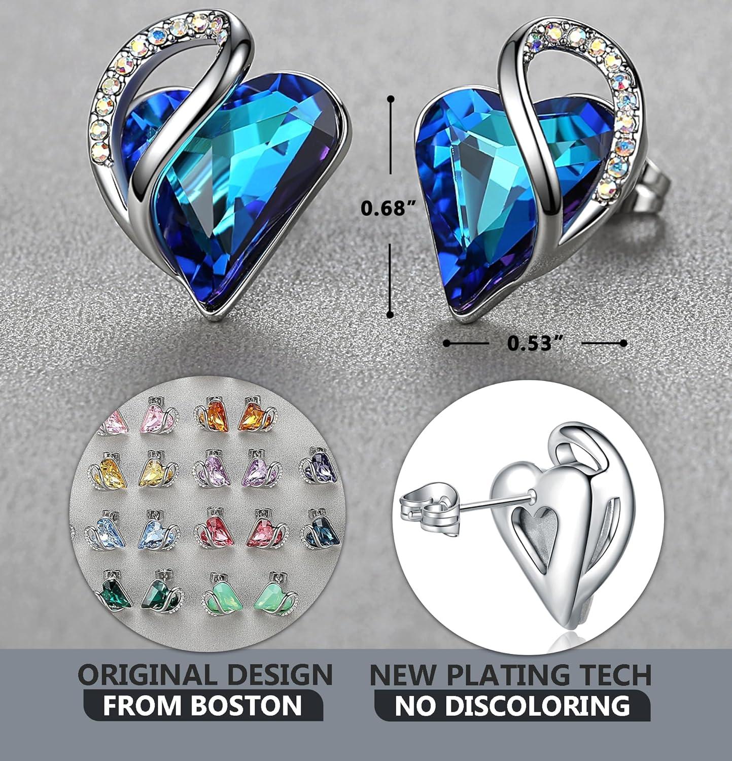 imageLeafael Infinity love Heart Birthstone Stud Earrings for Women Valentines Day Gifts for Mom Wife and Her Silver Plated Birthday Jewelry09cSeptemberHealing Stone for HealthRainbow Blue
