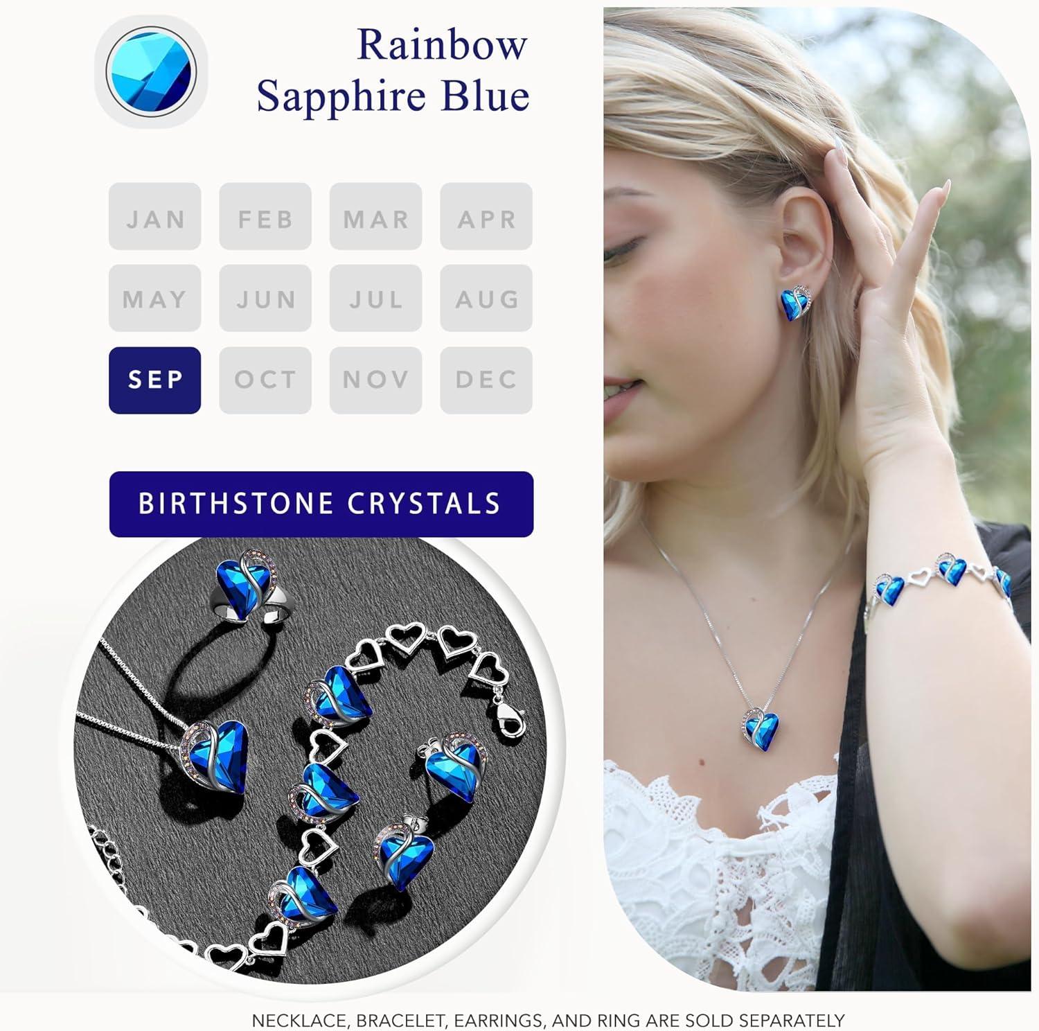 imageLeafael Infinity love Heart Birthstone Stud Earrings for Women Valentines Day Gifts for Mom Wife and Her Silver Plated Birthday Jewelry09cSeptemberHealing Stone for HealthRainbow Blue