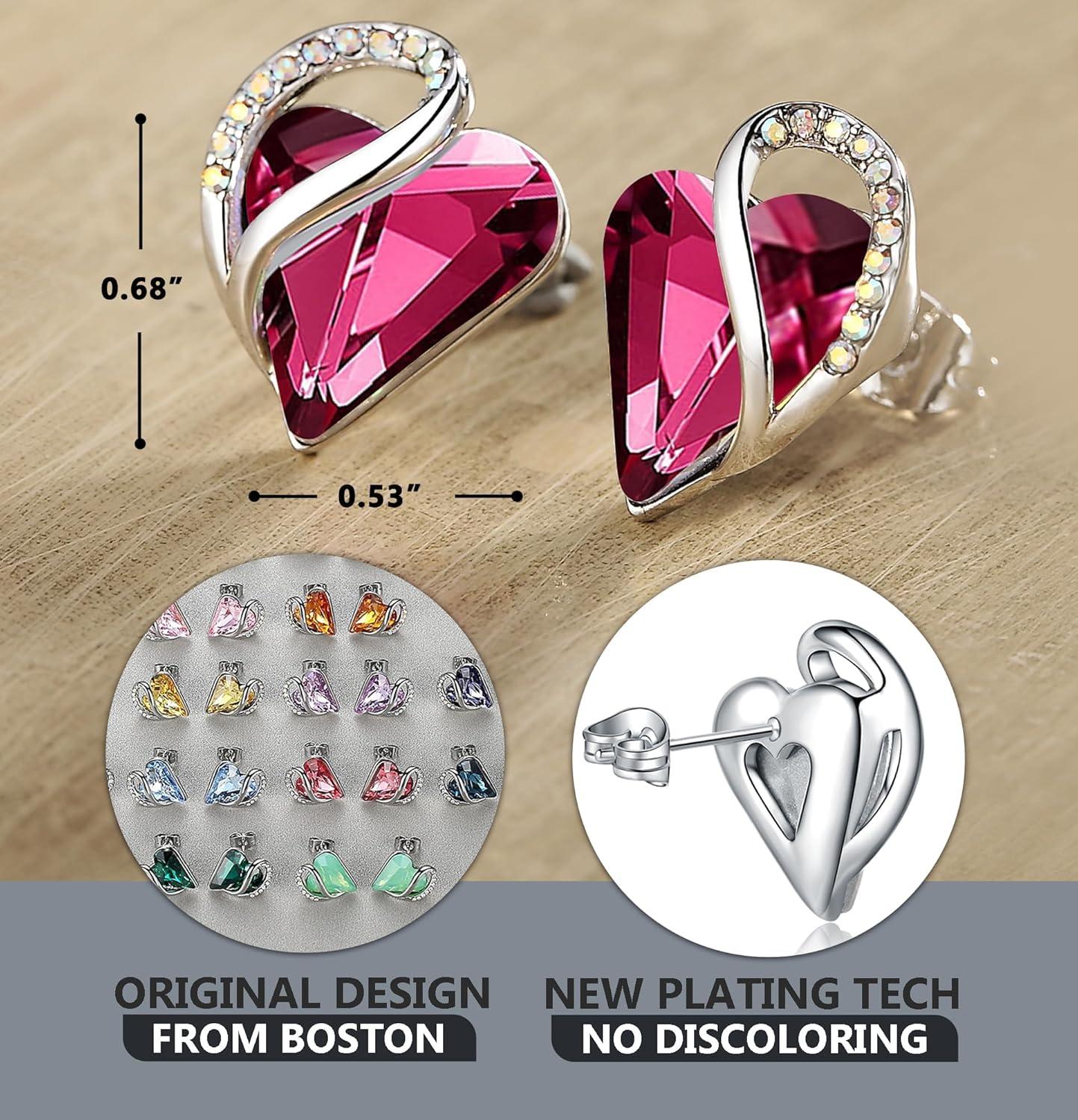 imageLeafael Infinity love Heart Birthstone Stud Earrings for Women Valentines Day Gifts for Mom Wife and Her Silver Plated Birthday Jewelry10aOctoberTourmaline Hot Pink