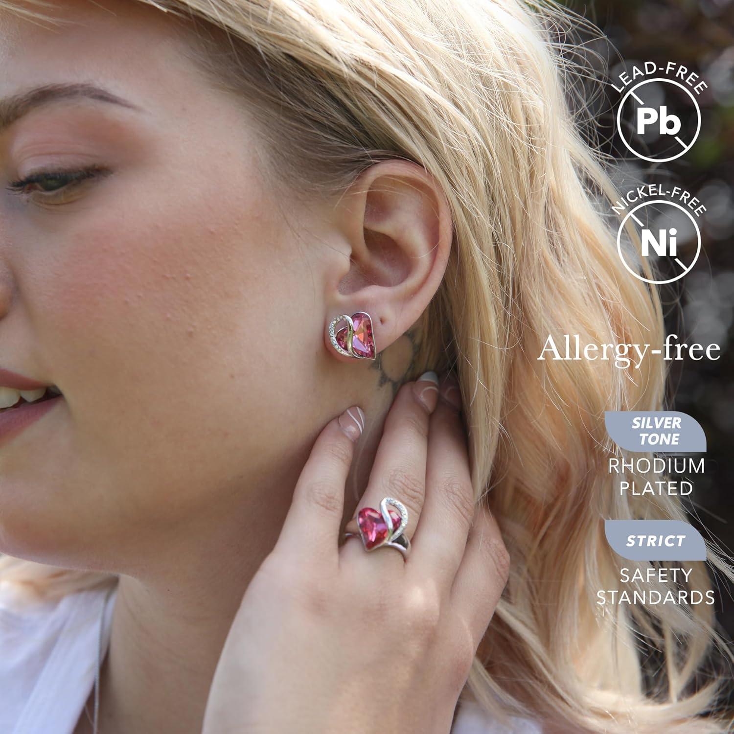 imageLeafael Infinity love Heart Birthstone Stud Earrings for Women Valentines Day Gifts for Mom Wife and Her Silver Plated Birthday Jewelry10aOctoberTourmaline Hot Pink