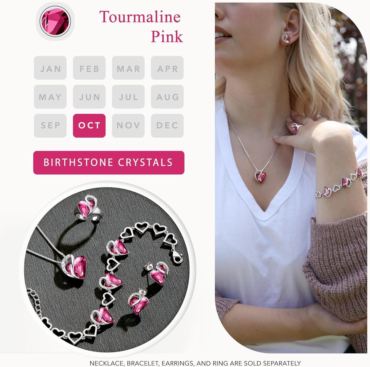 imageLeafael Infinity love Heart Birthstone Stud Earrings for Women Valentines Day Gifts for Mom Wife and Her Silver Plated Birthday Jewelry10aOctoberTourmaline Hot Pink