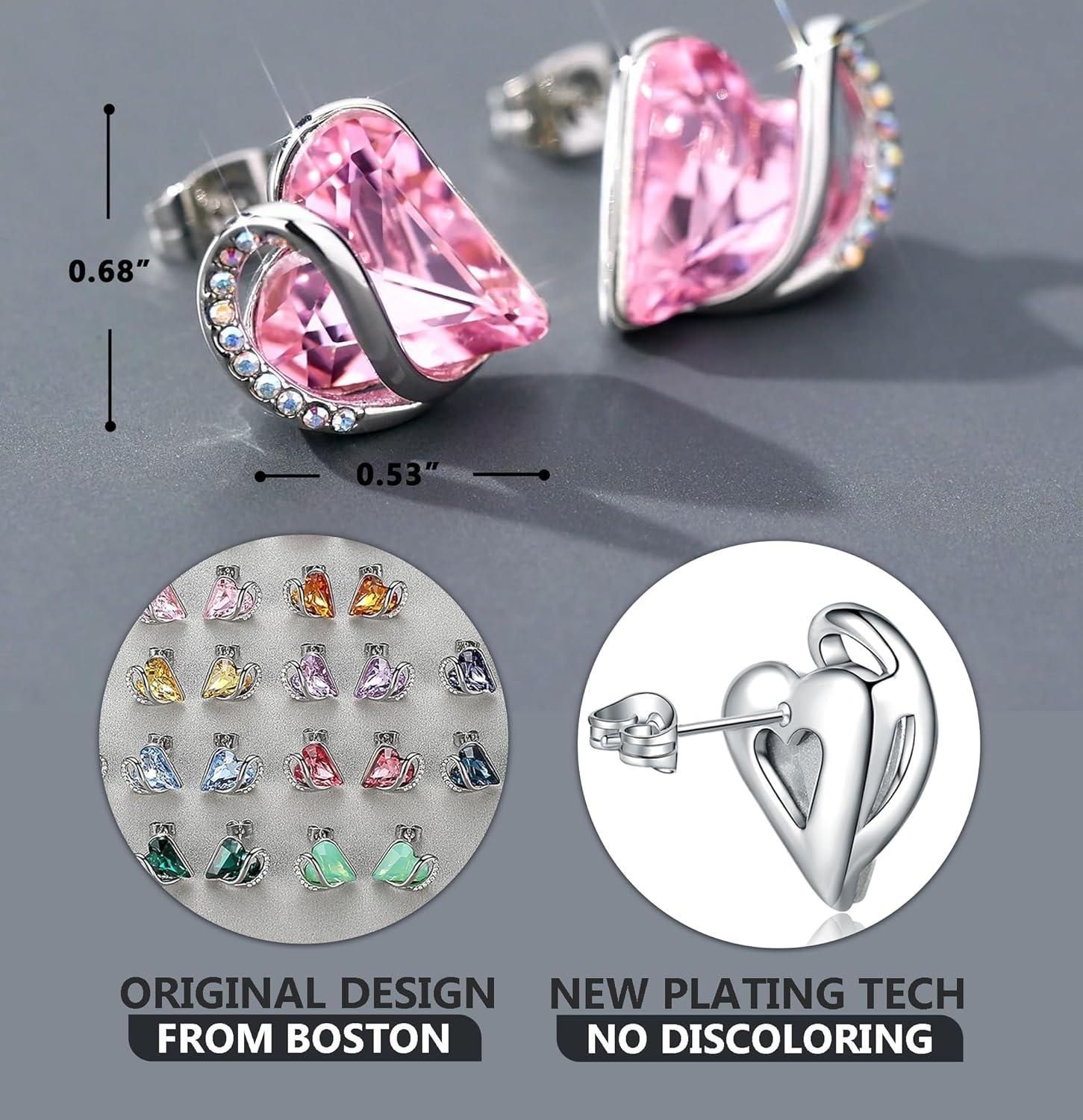 imageLeafael Infinity love Heart Birthstone Stud Earrings for Women Valentines Day Gifts for Mom Wife and Her Silver Plated Birthday Jewelry10bOctoberHealing Stone for LoveRose Quartz Pink