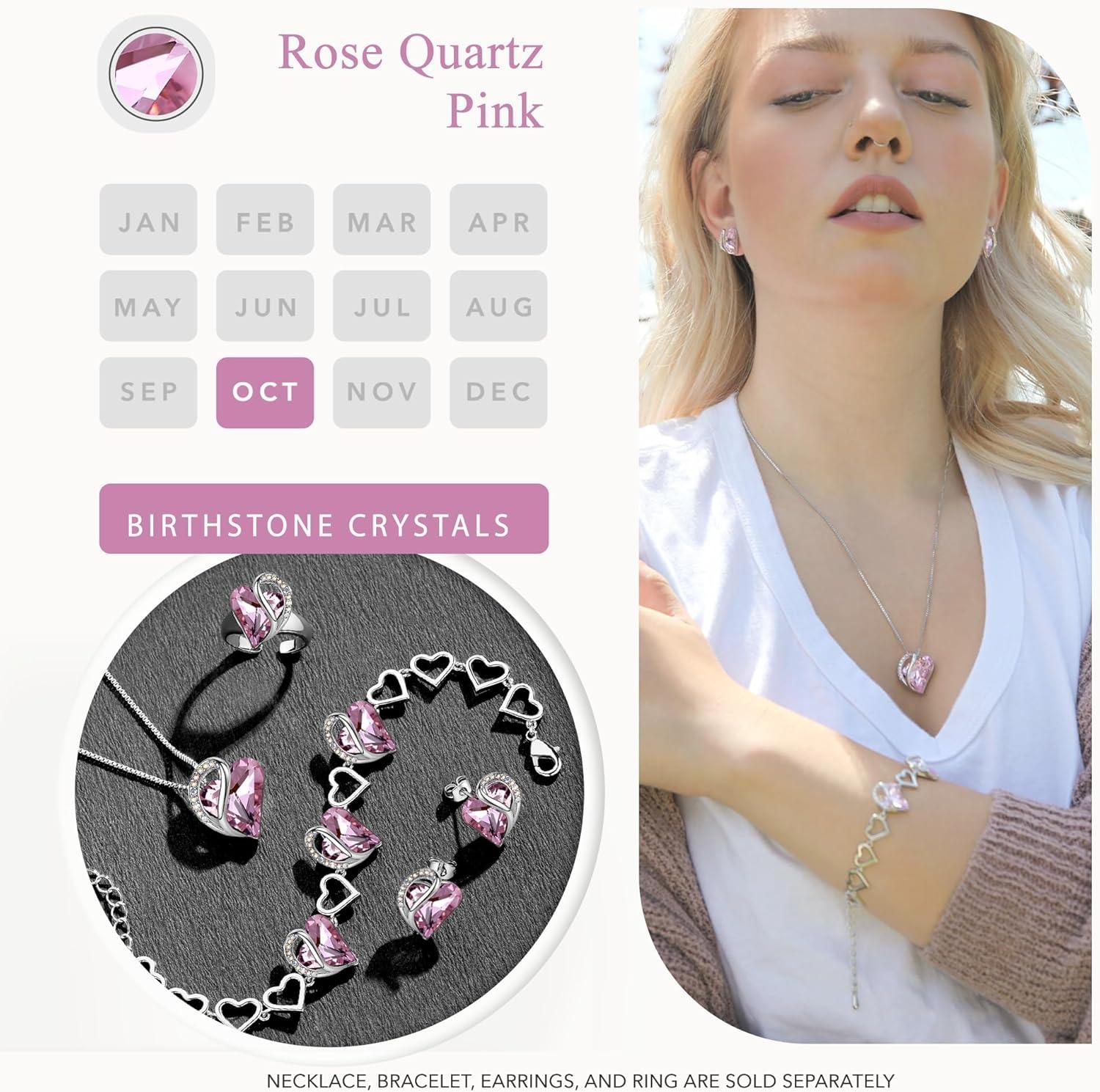 imageLeafael Infinity love Heart Birthstone Stud Earrings for Women Valentines Day Gifts for Mom Wife and Her Silver Plated Birthday Jewelry10bOctoberHealing Stone for LoveRose Quartz Pink