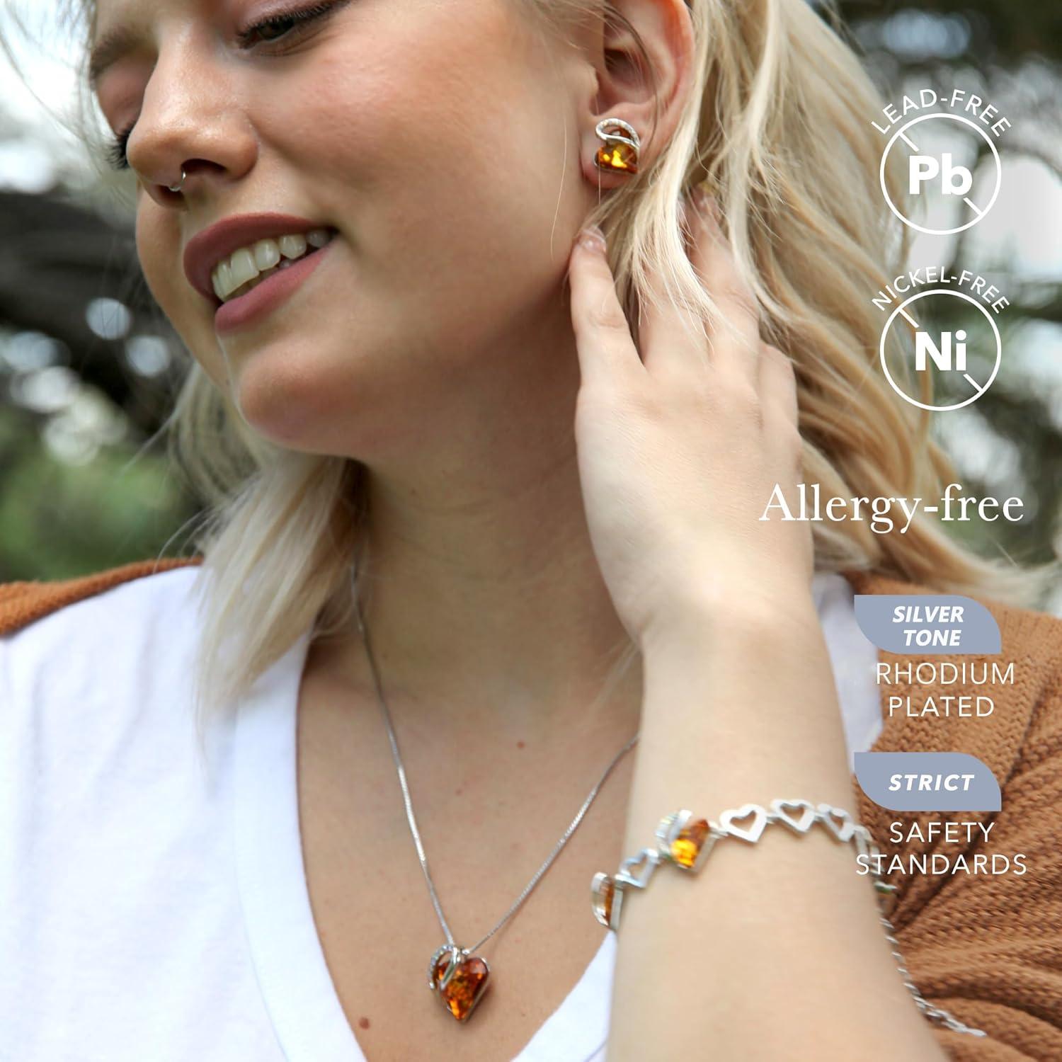 imageLeafael Infinity love Heart Birthstone Stud Earrings for Women Valentines Day Gifts for Mom Wife and Her Silver Plated Birthday Jewelry11aNovemberAmber Brown