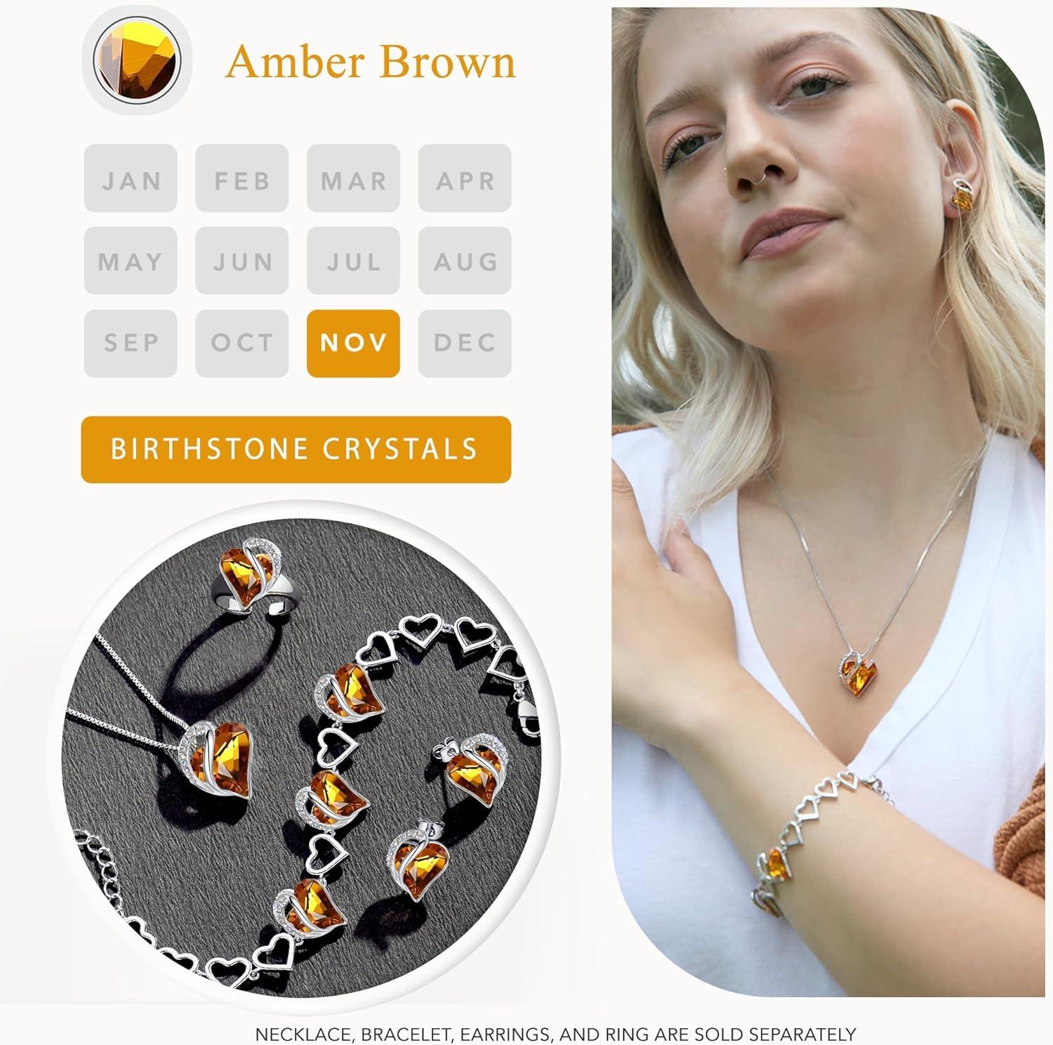 imageLeafael Infinity love Heart Birthstone Stud Earrings for Women Valentines Day Gifts for Mom Wife and Her Silver Plated Birthday Jewelry11aNovemberAmber Brown