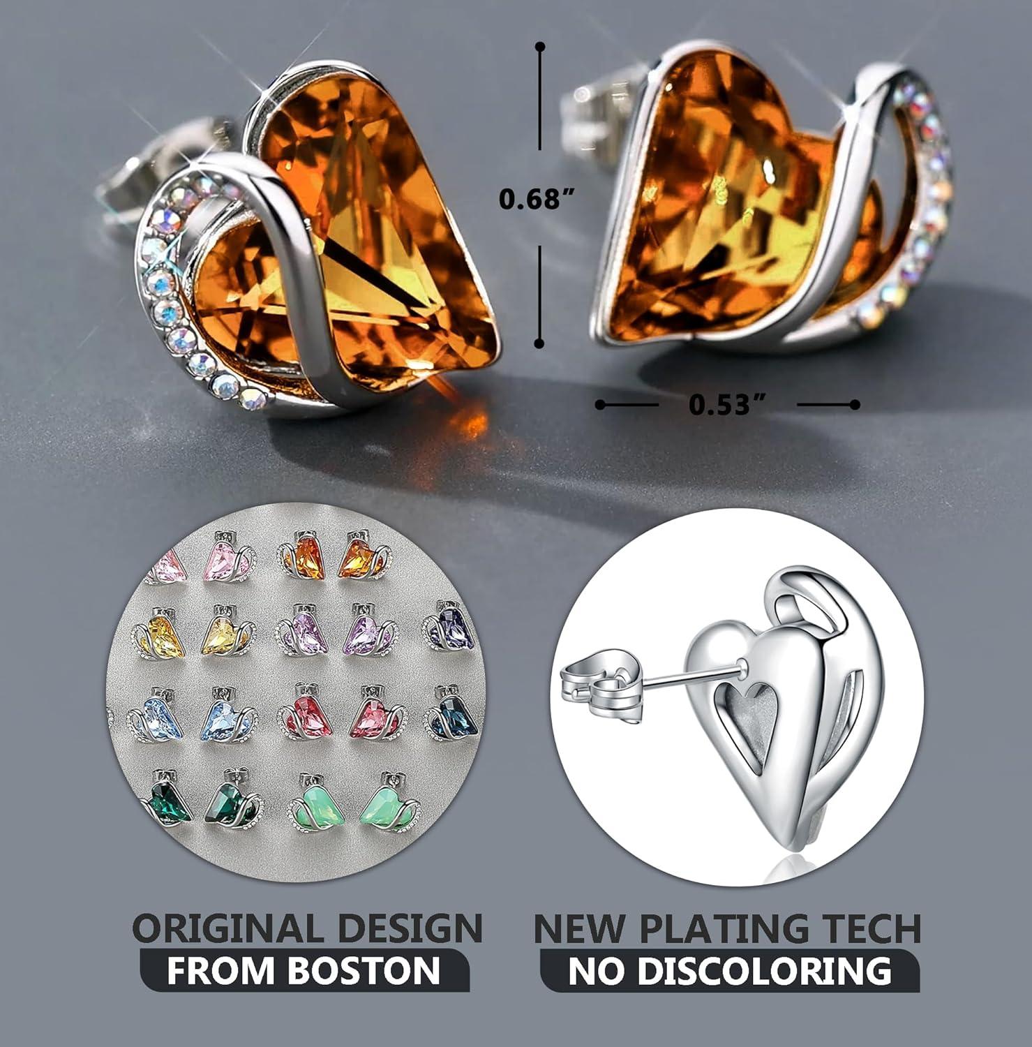 imageLeafael Infinity love Heart Birthstone Stud Earrings for Women Valentines Day Gifts for Mom Wife and Her Silver Plated Birthday Jewelry11aNovemberAmber Brown