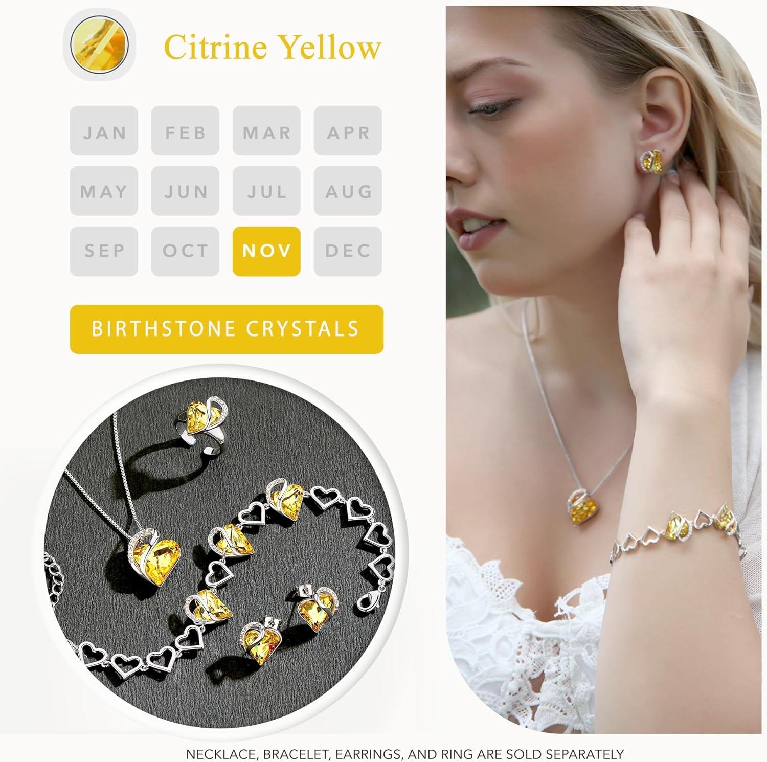 imageLeafael Infinity love Heart Birthstone Stud Earrings for Women Valentines Day Gifts for Mom Wife and Her Silver Plated Birthday Jewelry11bNovemberHealing Stone for HappinessCitrine Yellow