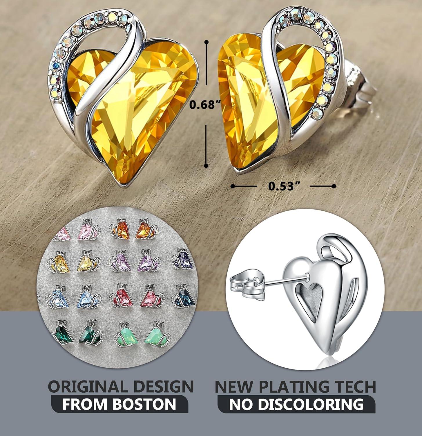 imageLeafael Infinity love Heart Birthstone Stud Earrings for Women Valentines Day Gifts for Mom Wife and Her Silver Plated Birthday Jewelry11bNovemberHealing Stone for HappinessCitrine Yellow