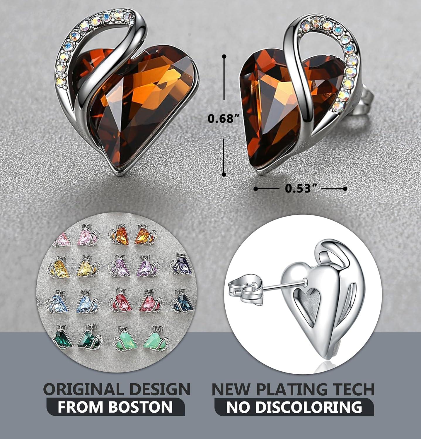 imageLeafael Infinity love Heart Birthstone Stud Earrings for Women Valentines Day Gifts for Mom Wife and Her Silver Plated Birthday Jewelry11cNovemberHealing Stone for Stress ReliefDark Topaz Brown