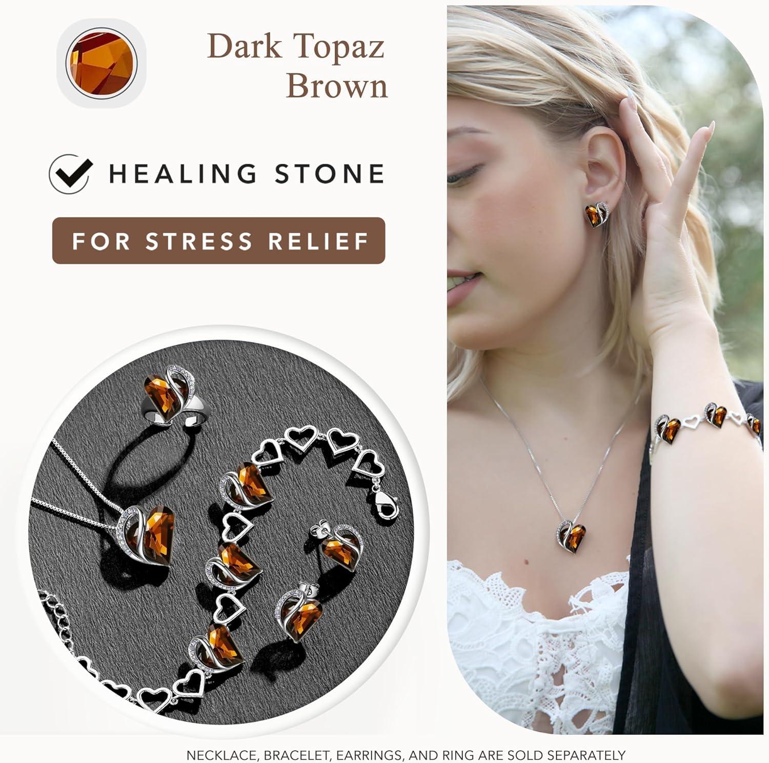 imageLeafael Infinity love Heart Birthstone Stud Earrings for Women Valentines Day Gifts for Mom Wife and Her Silver Plated Birthday Jewelry11cNovemberHealing Stone for Stress ReliefDark Topaz Brown