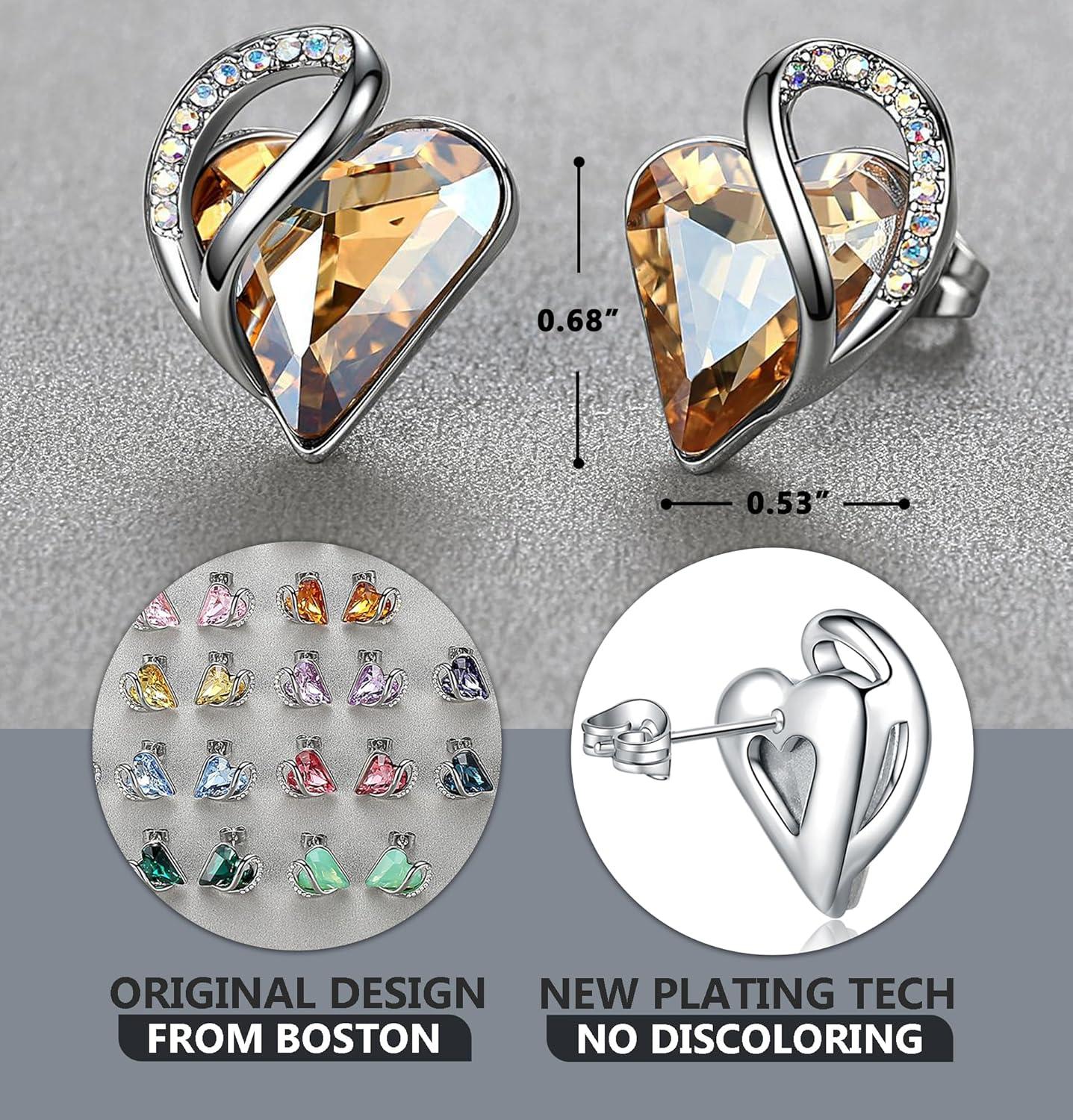 imageLeafael Infinity love Heart Birthstone Stud Earrings for Women Valentines Day Gifts for Mom Wife and Her Silver Plated Birthday Jewelry11cNovemberSilver ToneHealing Stone for PowerYellow Shade