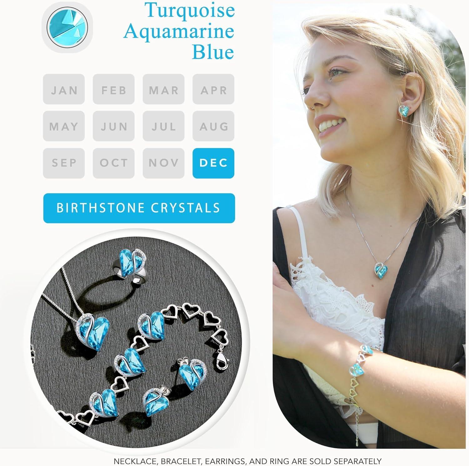 imageLeafael Infinity love Heart Birthstone Stud Earrings for Women Valentines Day Gifts for Mom Wife and Her Silver Plated Birthday Jewelry12DecemberTurquoise Aquamarine Blue