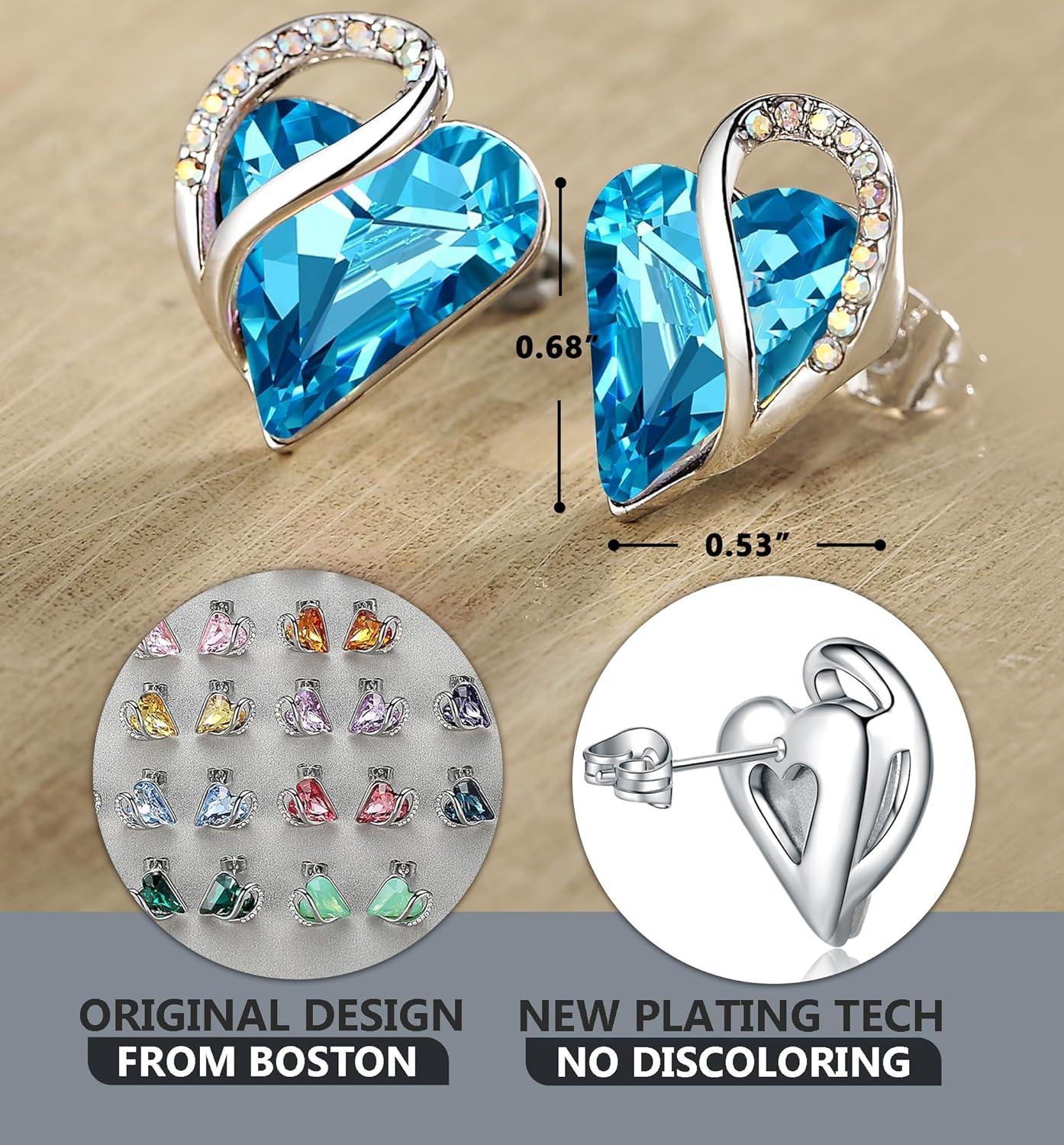 imageLeafael Infinity love Heart Birthstone Stud Earrings for Women Valentines Day Gifts for Mom Wife and Her Silver Plated Birthday Jewelry12DecemberTurquoise Aquamarine Blue