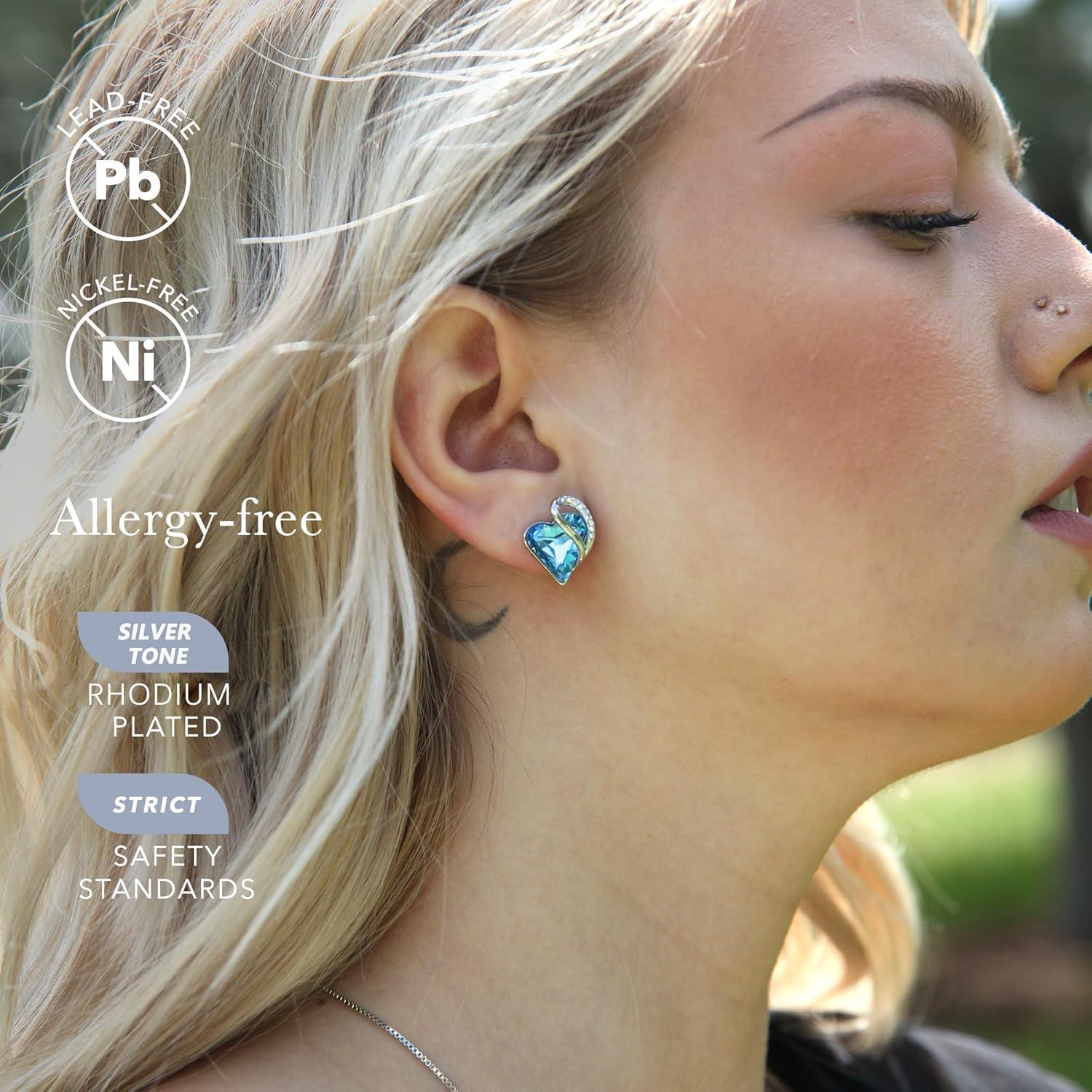 imageLeafael Infinity love Heart Birthstone Stud Earrings for Women Valentines Day Gifts for Mom Wife and Her Silver Plated Birthday Jewelry12DecemberTurquoise Aquamarine Blue