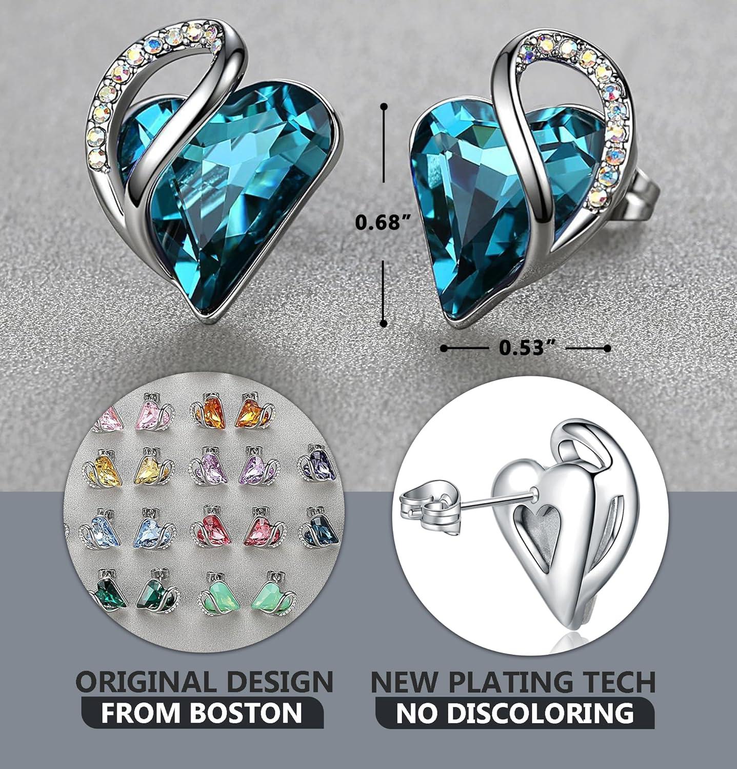 imageLeafael Infinity love Heart Birthstone Stud Earrings for Women Valentines Day Gifts for Mom Wife and Her Silver Plated Birthday Jewelry12bDecemberHealing Stone for RelaxationIndicolite Zircon Blue