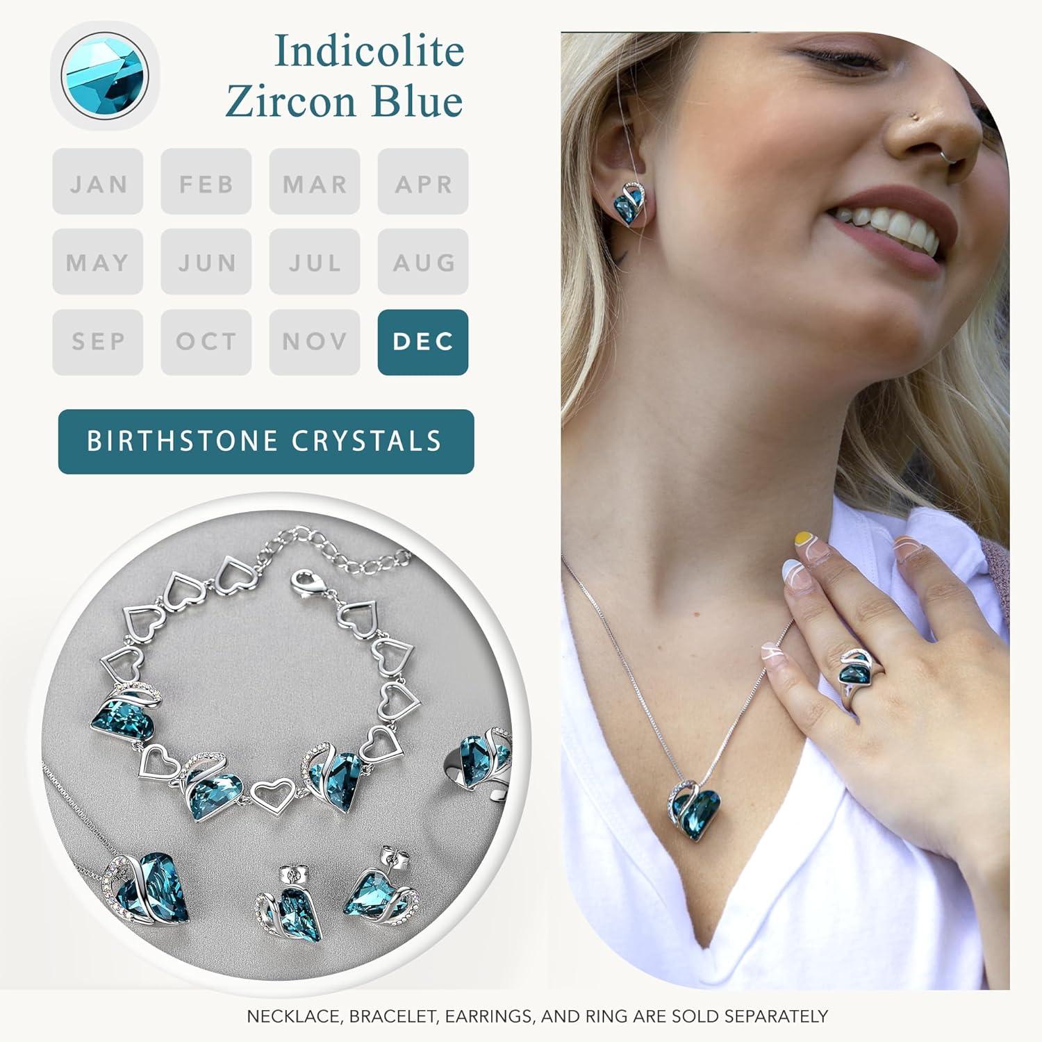 imageLeafael Infinity love Heart Birthstone Stud Earrings for Women Valentines Day Gifts for Mom Wife and Her Silver Plated Birthday Jewelry12bDecemberHealing Stone for RelaxationIndicolite Zircon Blue