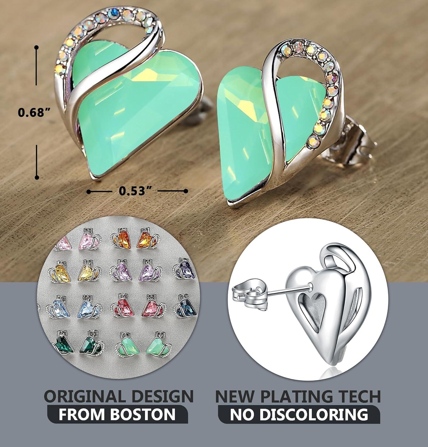 imageLeafael Infinity love Heart Birthstone Stud Earrings for Women Valentines Day Gifts for Mom Wife and Her Silver Plated Birthday Jewelry13Healing Stone for LuckJade Opal Green