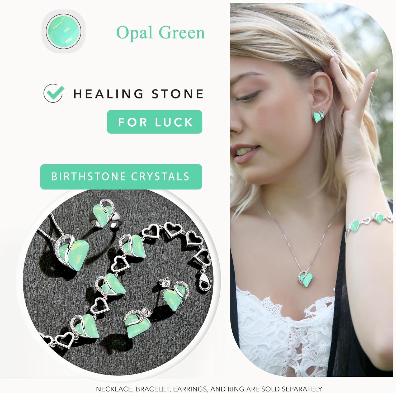 imageLeafael Infinity love Heart Birthstone Stud Earrings for Women Valentines Day Gifts for Mom Wife and Her Silver Plated Birthday Jewelry13Healing Stone for LuckJade Opal Green