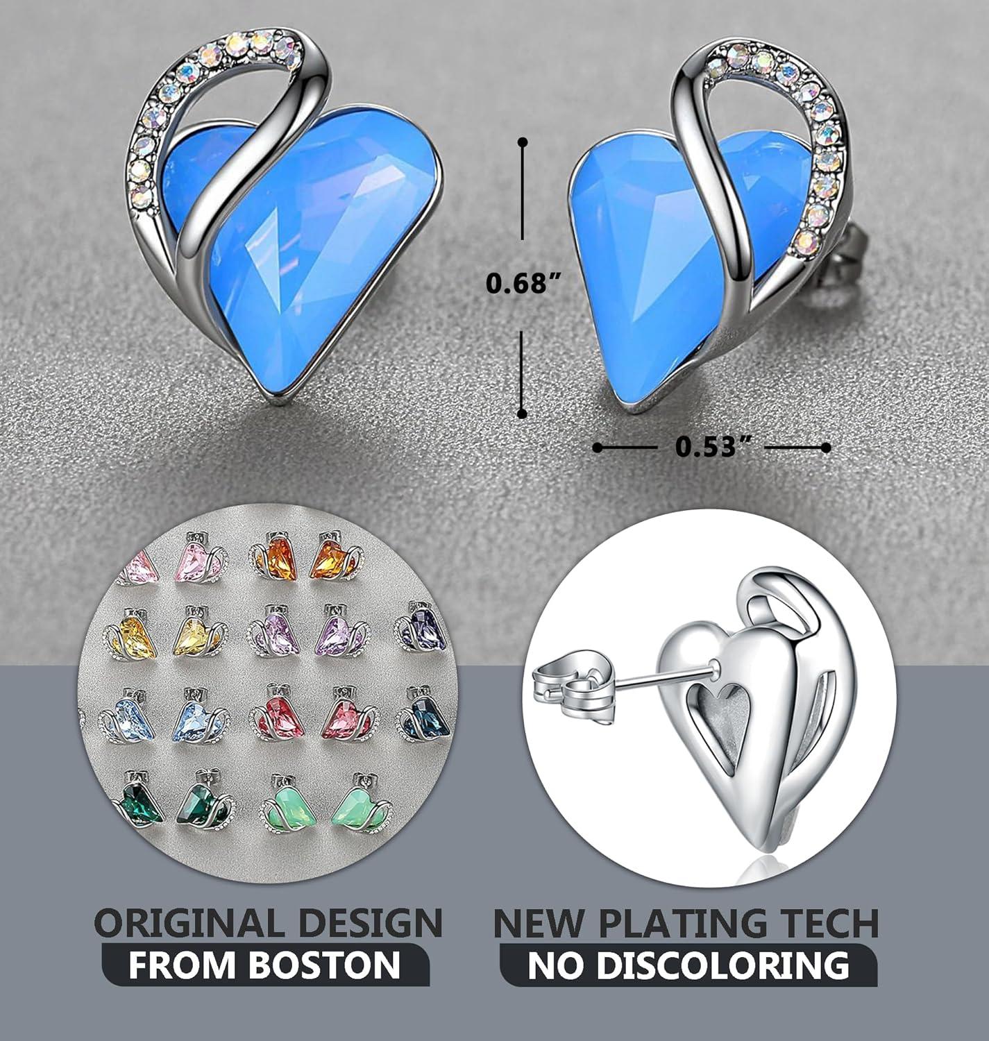 imageLeafael Infinity love Heart Birthstone Stud Earrings for Women Valentines Day Gifts for Mom Wife and Her Silver Plated Birthday Jewelry13bHealing Stone for CommunicationOwyhee Opal Blue