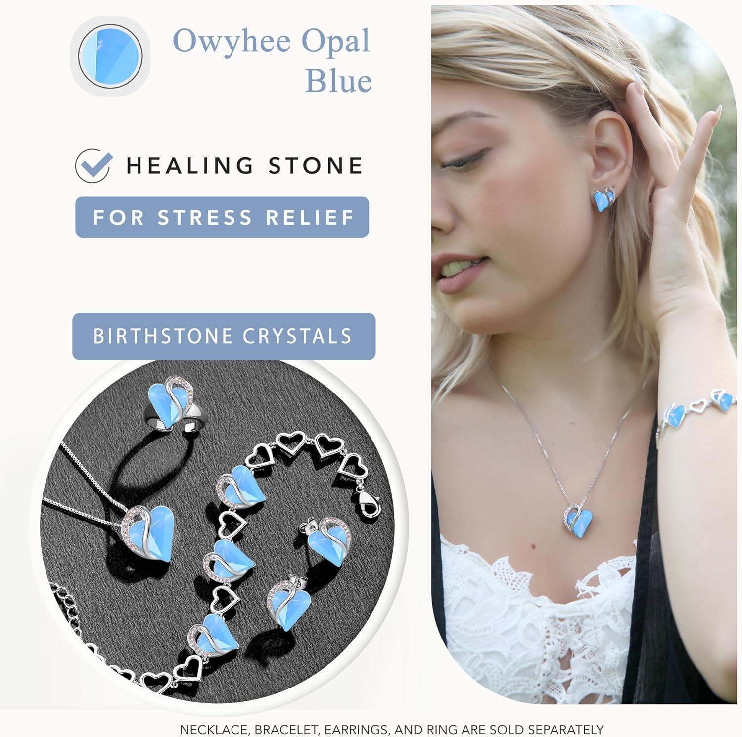 imageLeafael Infinity love Heart Birthstone Stud Earrings for Women Valentines Day Gifts for Mom Wife and Her Silver Plated Birthday Jewelry13bHealing Stone for CommunicationOwyhee Opal Blue