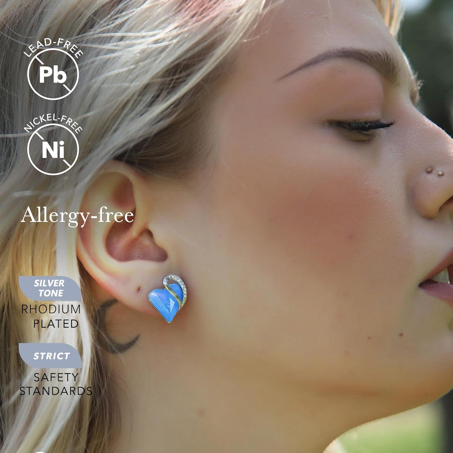 imageLeafael Infinity love Heart Birthstone Stud Earrings for Women Valentines Day Gifts for Mom Wife and Her Silver Plated Birthday Jewelry13bHealing Stone for CommunicationOwyhee Opal Blue