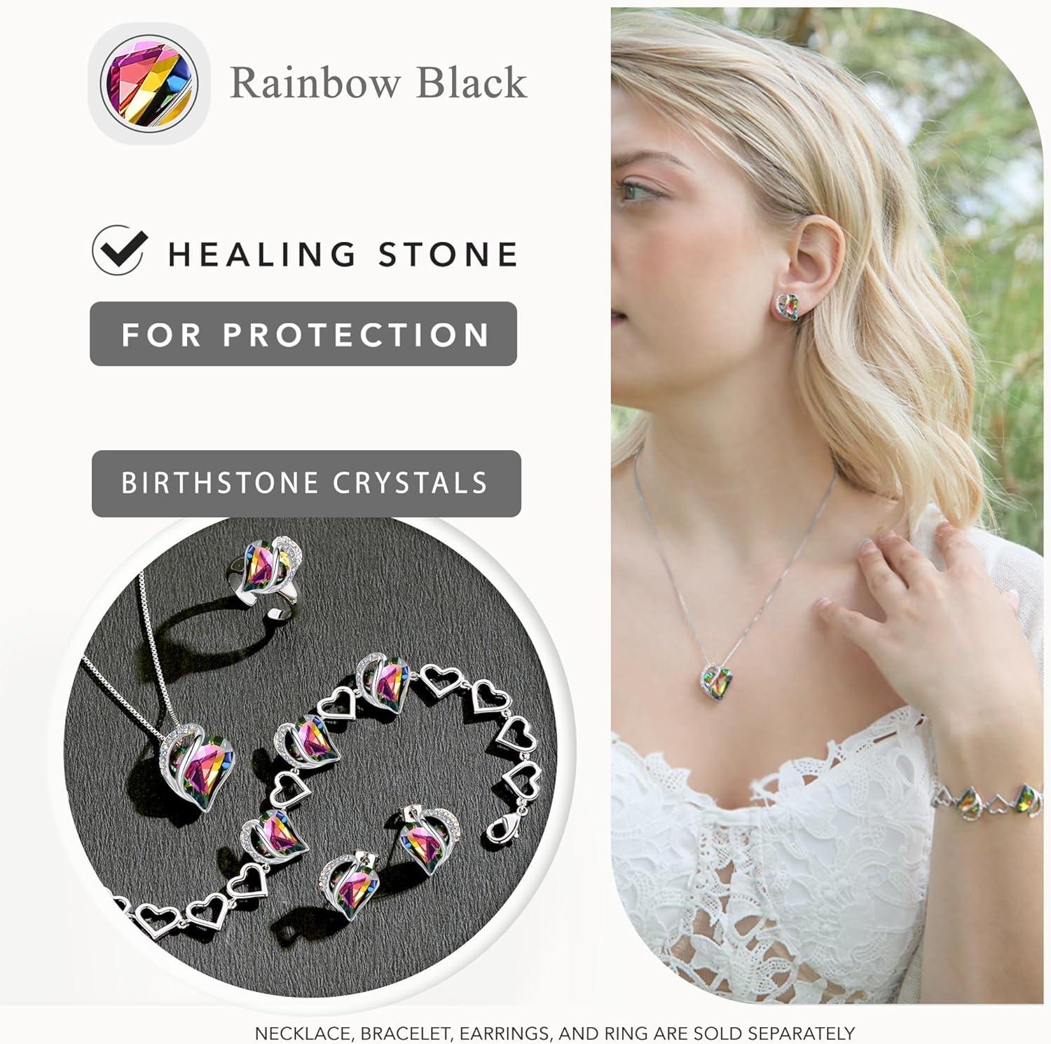 imageLeafael Infinity love Heart Birthstone Stud Earrings for Women Valentines Day Gifts for Mom Wife and Her Silver Plated Birthday Jewelry14Healing Stone for ProtectionRainbow Tourmaline Black
