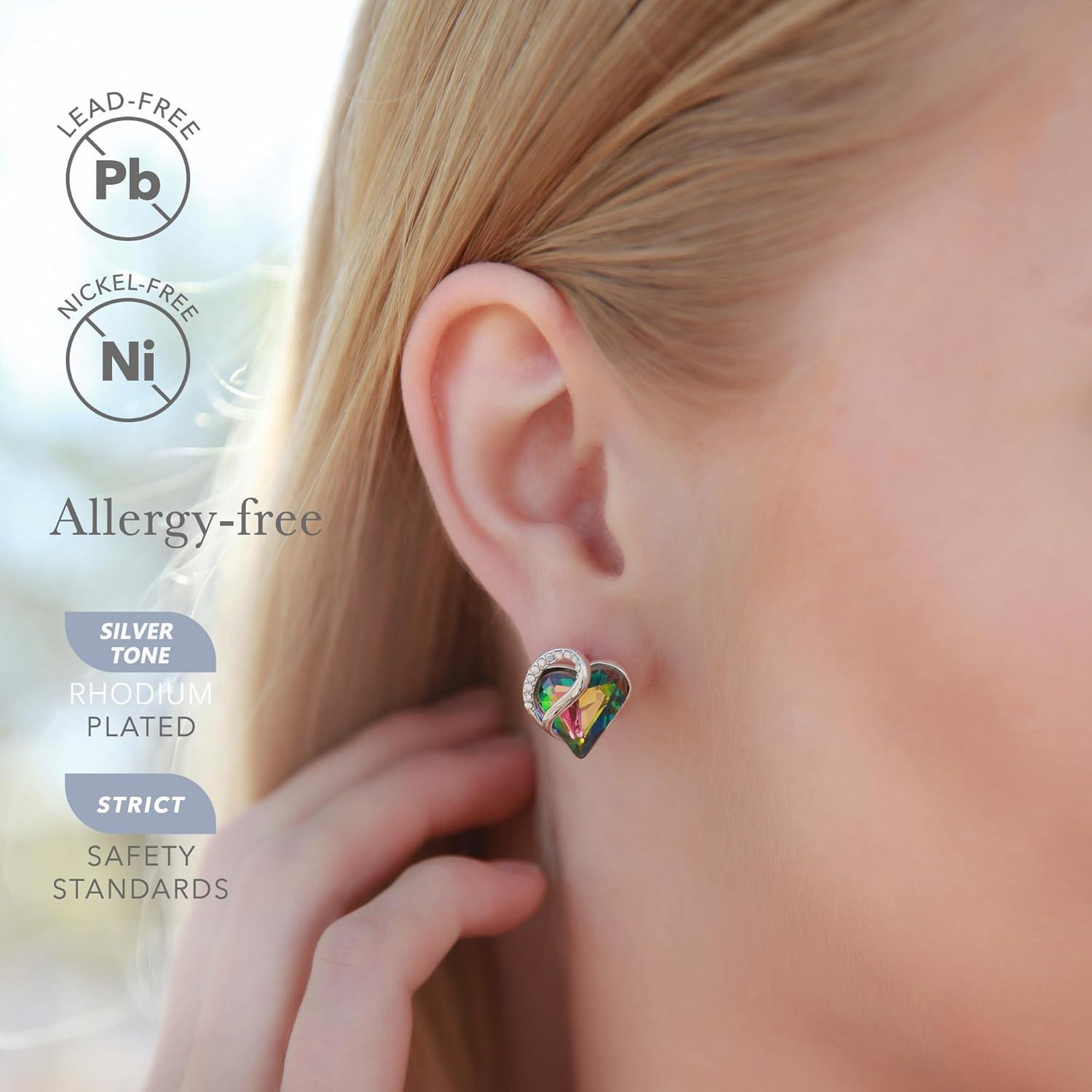 imageLeafael Infinity love Heart Birthstone Stud Earrings for Women Valentines Day Gifts for Mom Wife and Her Silver Plated Birthday Jewelry14Healing Stone for ProtectionRainbow Tourmaline Black