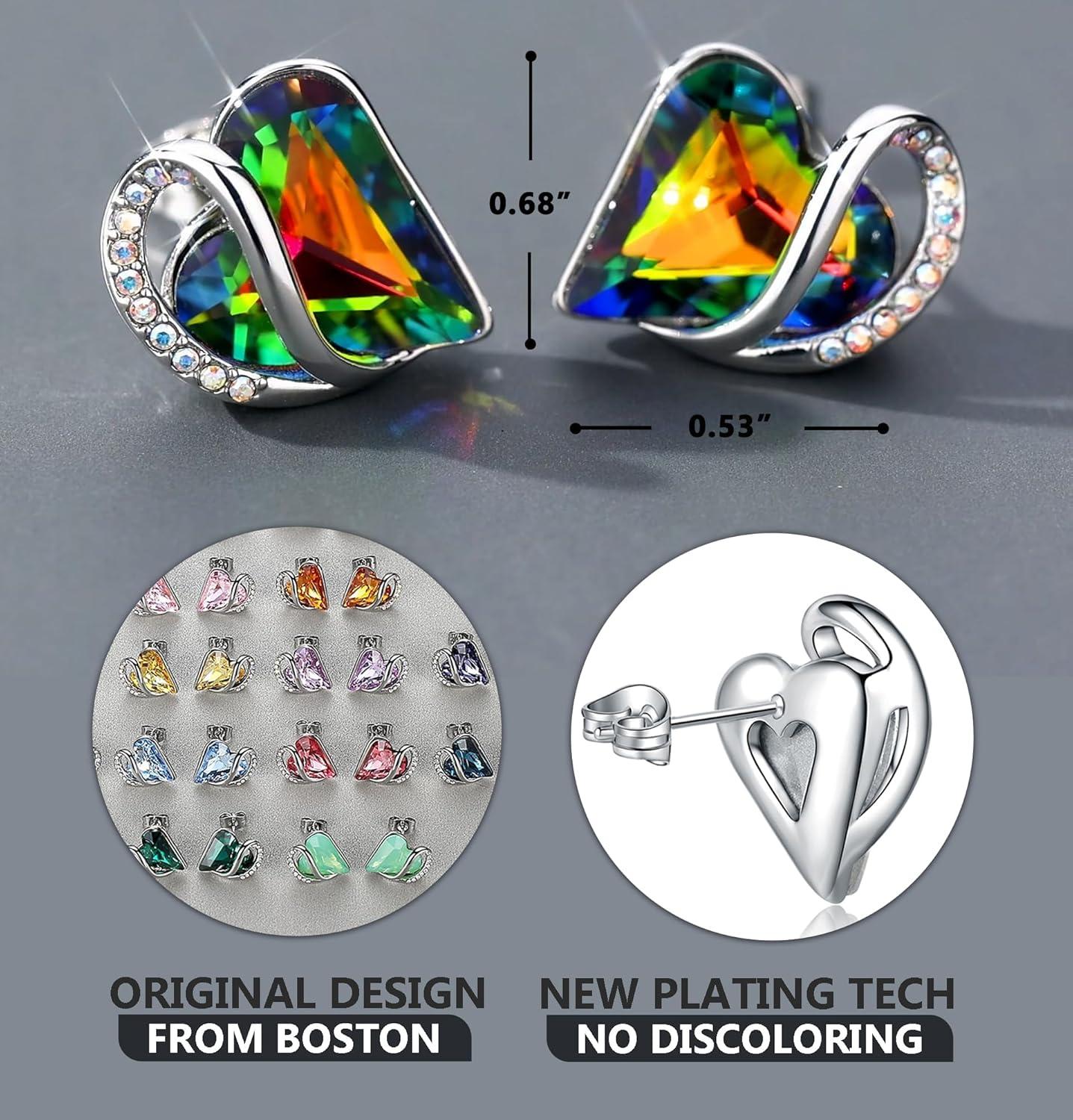 imageLeafael Infinity love Heart Birthstone Stud Earrings for Women Valentines Day Gifts for Mom Wife and Her Silver Plated Birthday Jewelry14Healing Stone for ProtectionRainbow Tourmaline Black